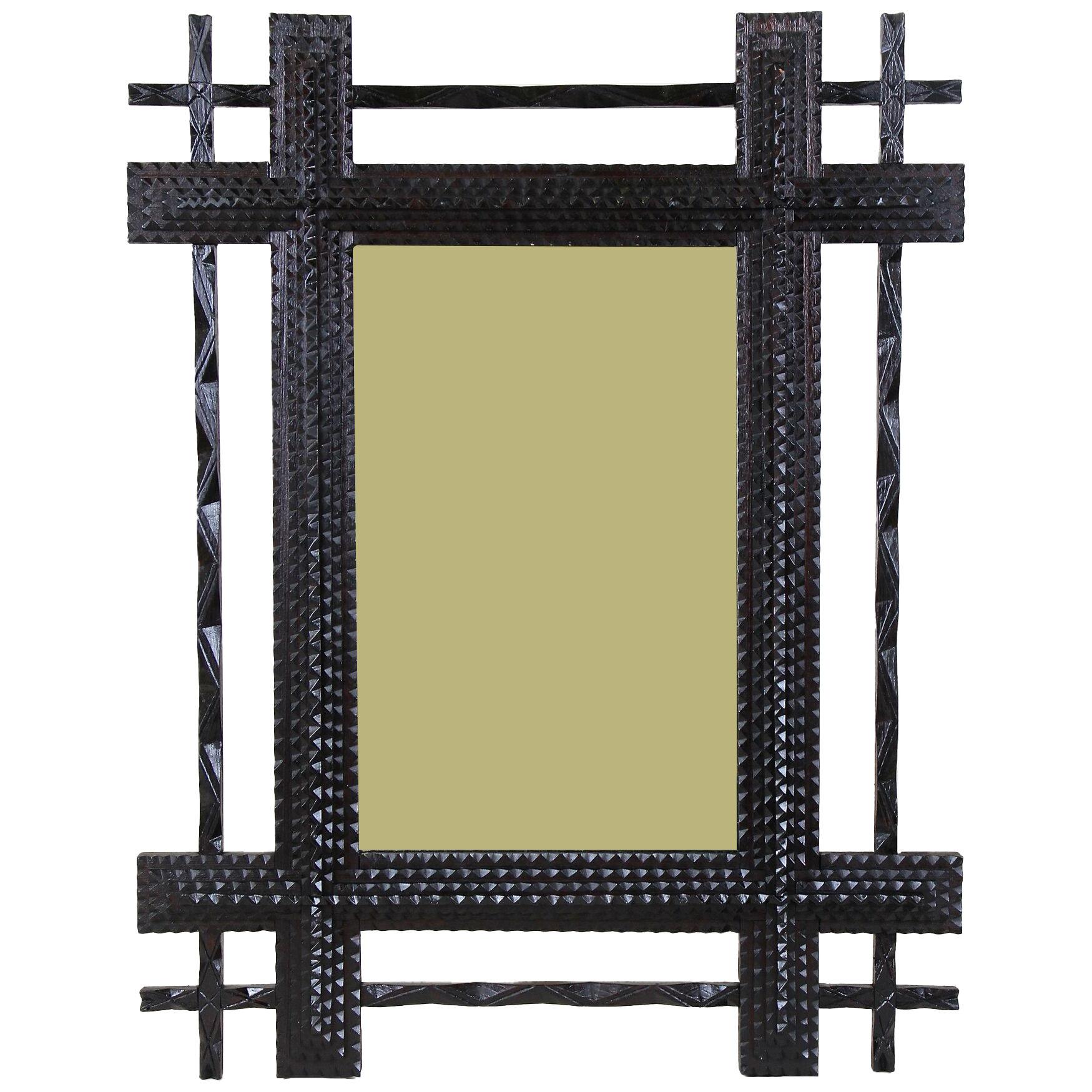 Rustic Tramp Art Mirror with Double Frame, Notch Cut Carved, Austria, ca. 1880