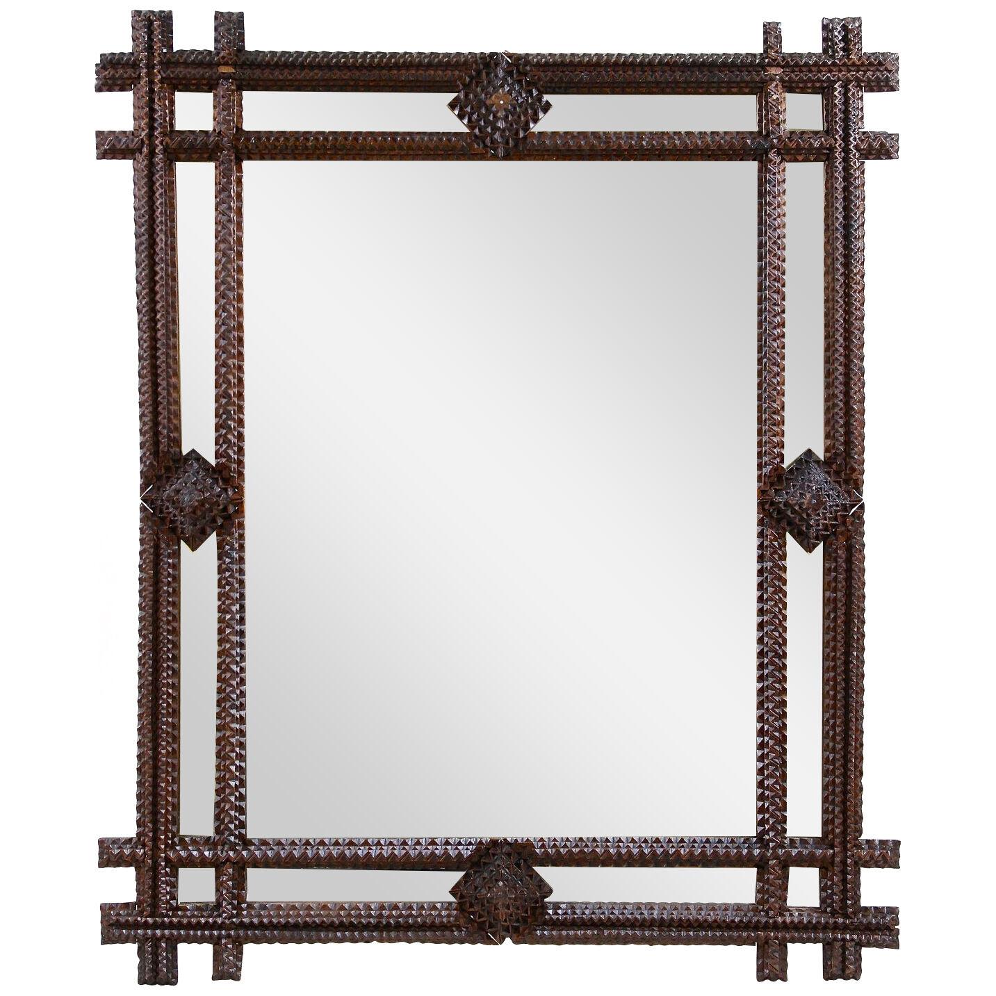 Rustic Tramp Art Wall Mirror With , Handcarved, Austria circa 1880