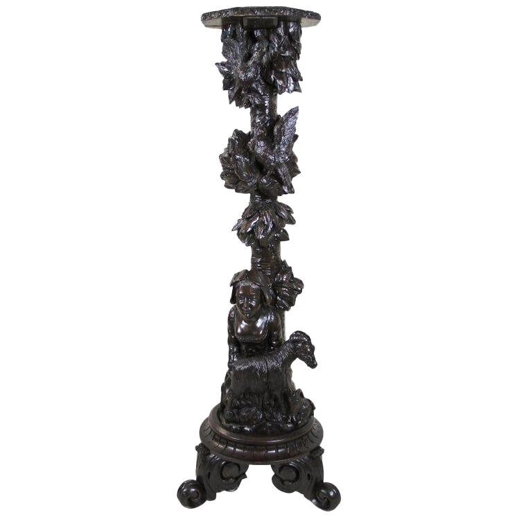 Sculptural Black Forest Pedestal/ Column, Hand Carved, Germany ca. 1870