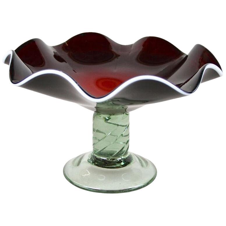Murano Glass Centerpiece with Dark Red Bowl, Italy, circa 1970