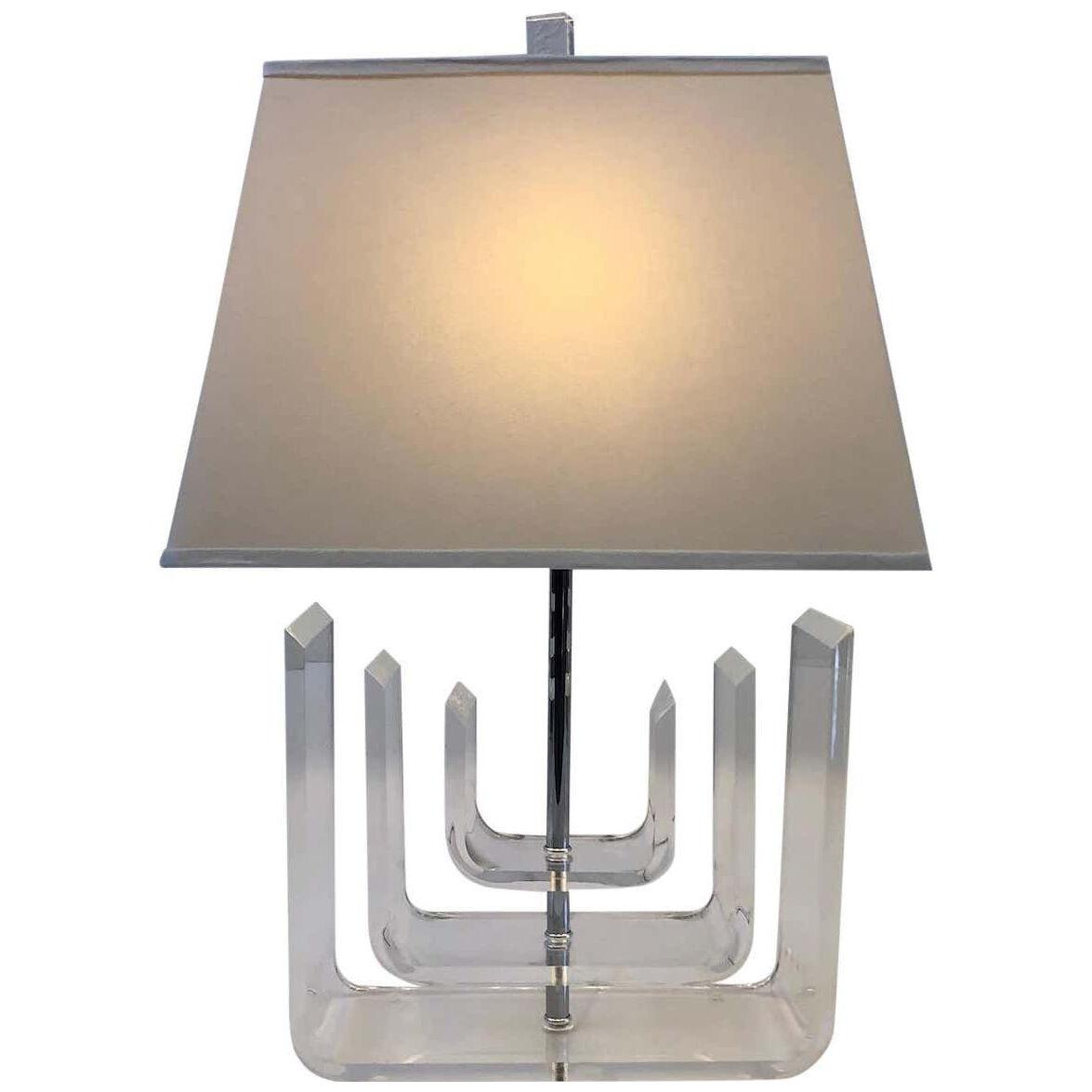 Clear Lucite and Chrome Table Lamp by Marlee