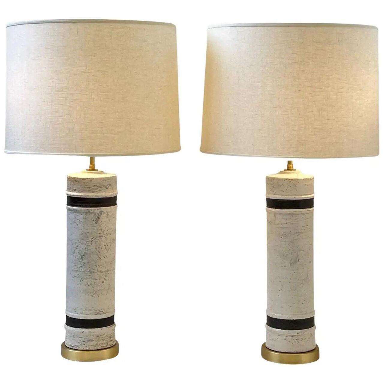 Pair of Italian Ceramic and Brass Table Lamps by Bitossi