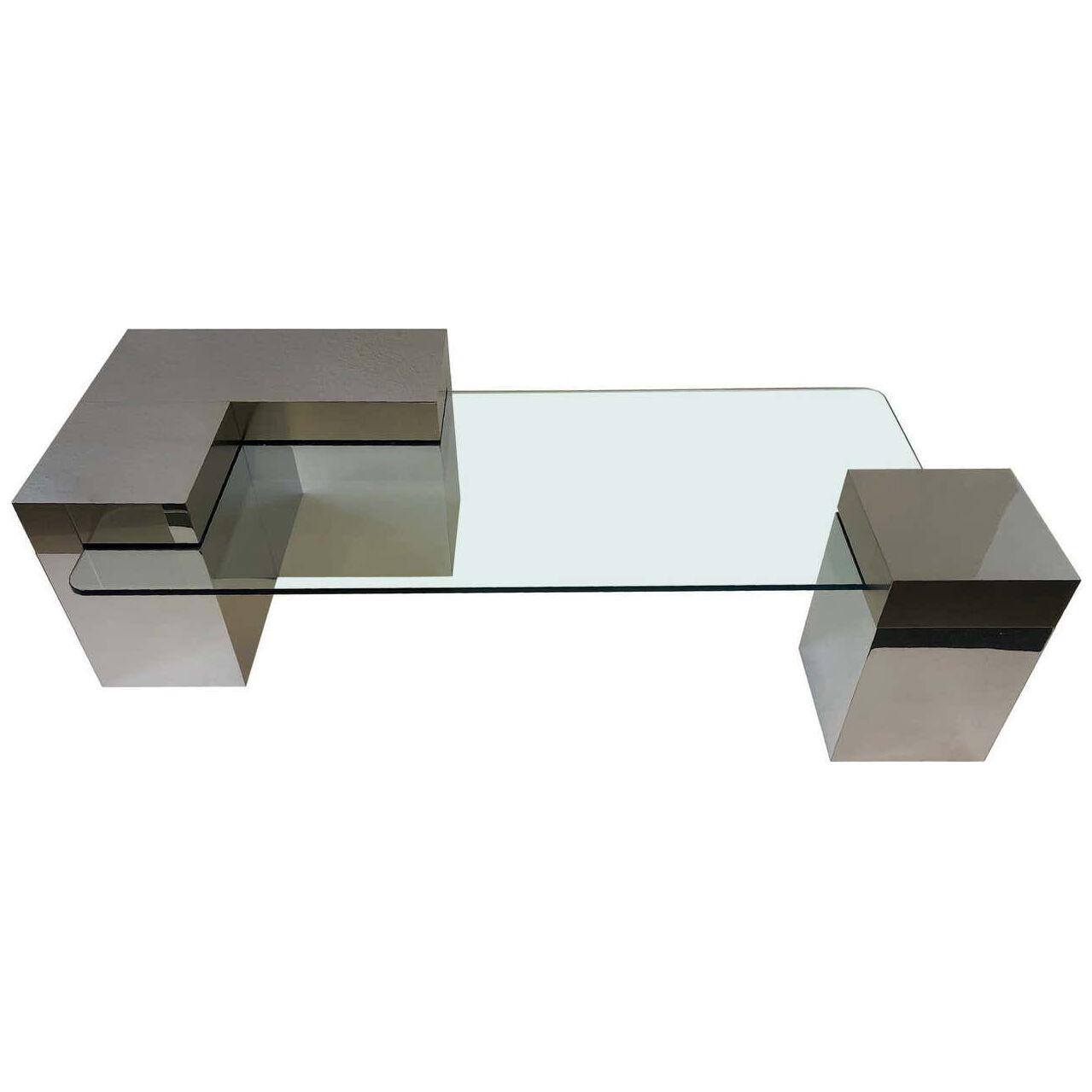 Chrome and Glass Cityscape Coffee Table by Paul Evans