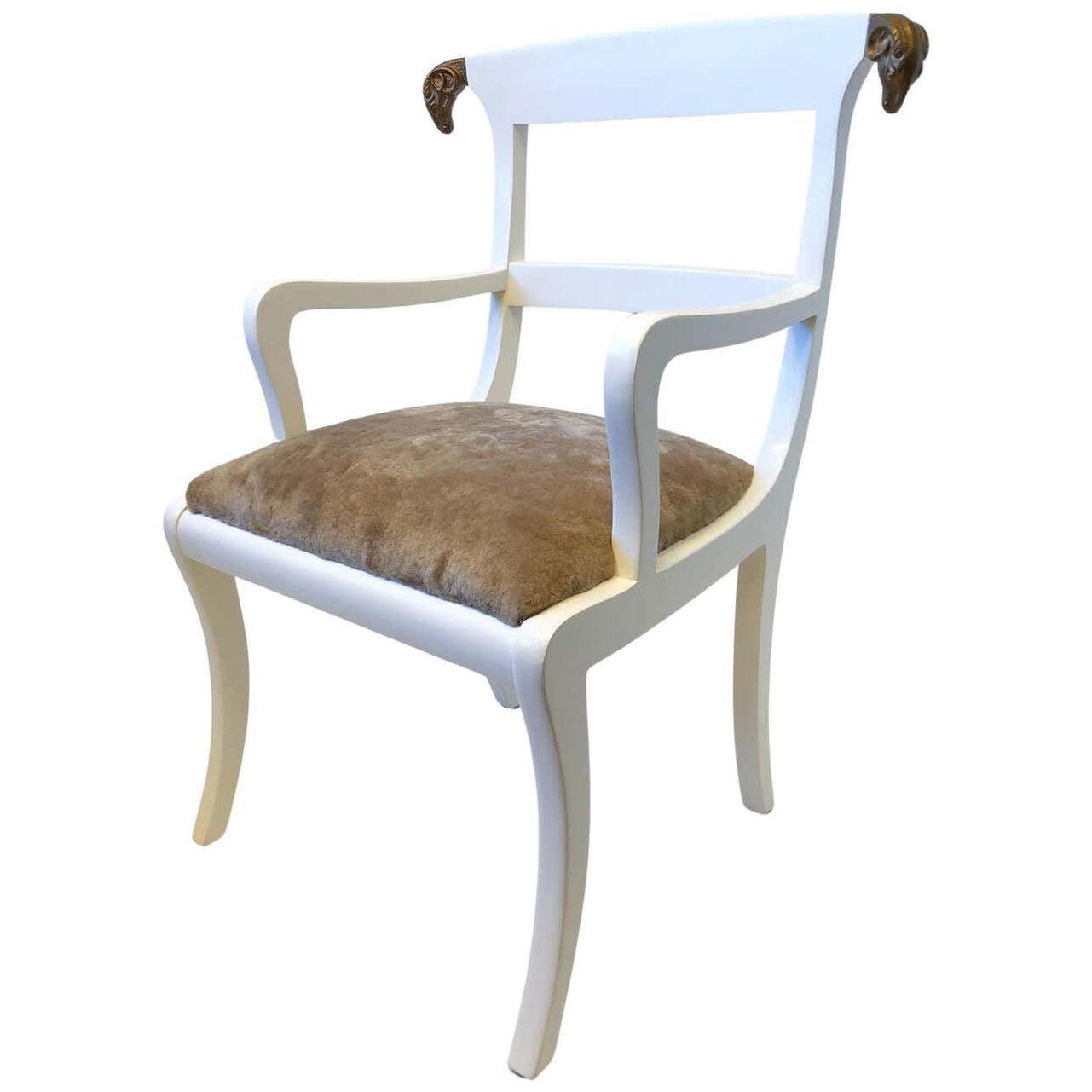 White Lacquer and Gold Rams Head Armchair by Enrique Garcel