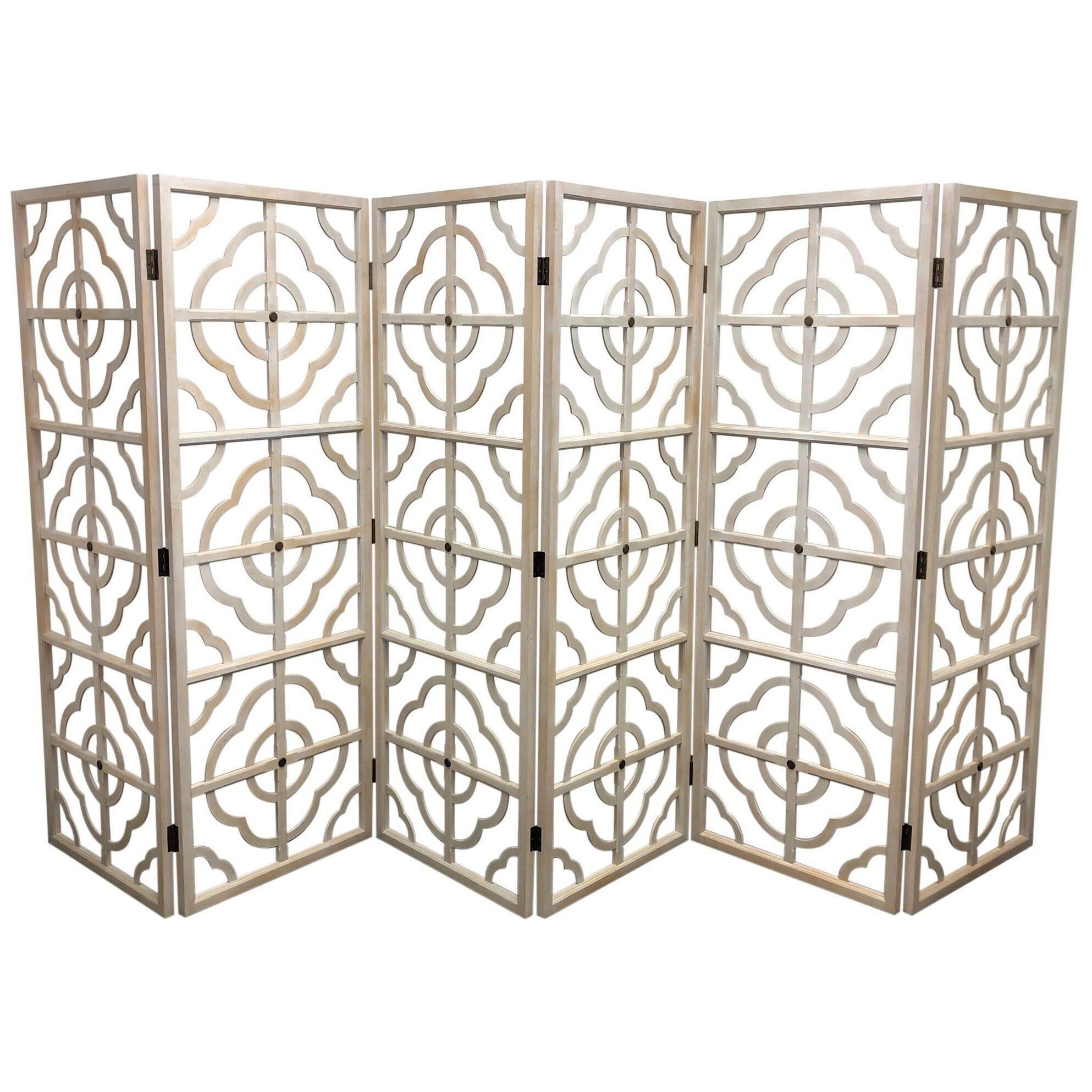 White Washed Oak and Aged Brass Six Panel Folding Screen by Steve Chase