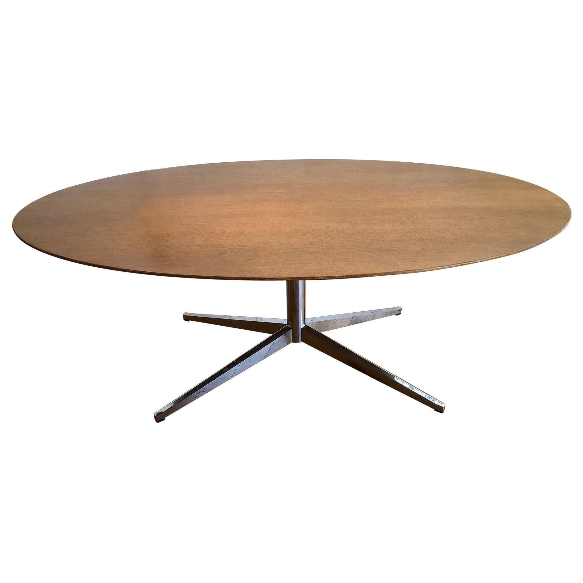 Oval Walnut and Chrome Dining Table by Florence Knoll