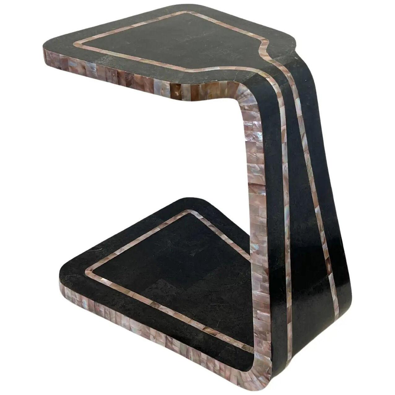 Black Marble and Abalone Shell Side Table by Marquis Collection of Beverly Hills