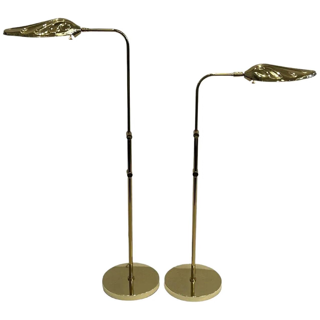 Pair of Brass Leaf Adjustable Floor Lamps by Chapman
