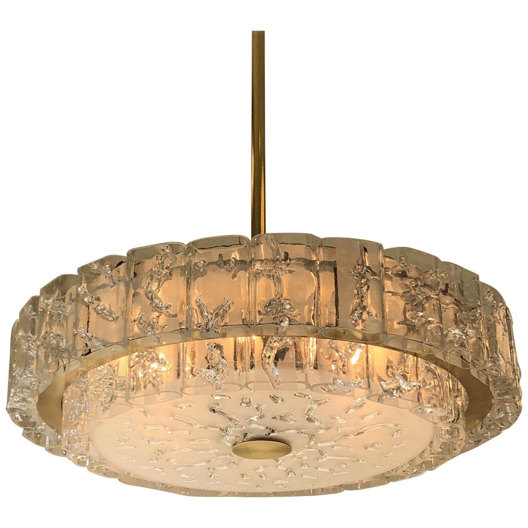 German Brass and Glass Two-Tier Chandelier by Doria