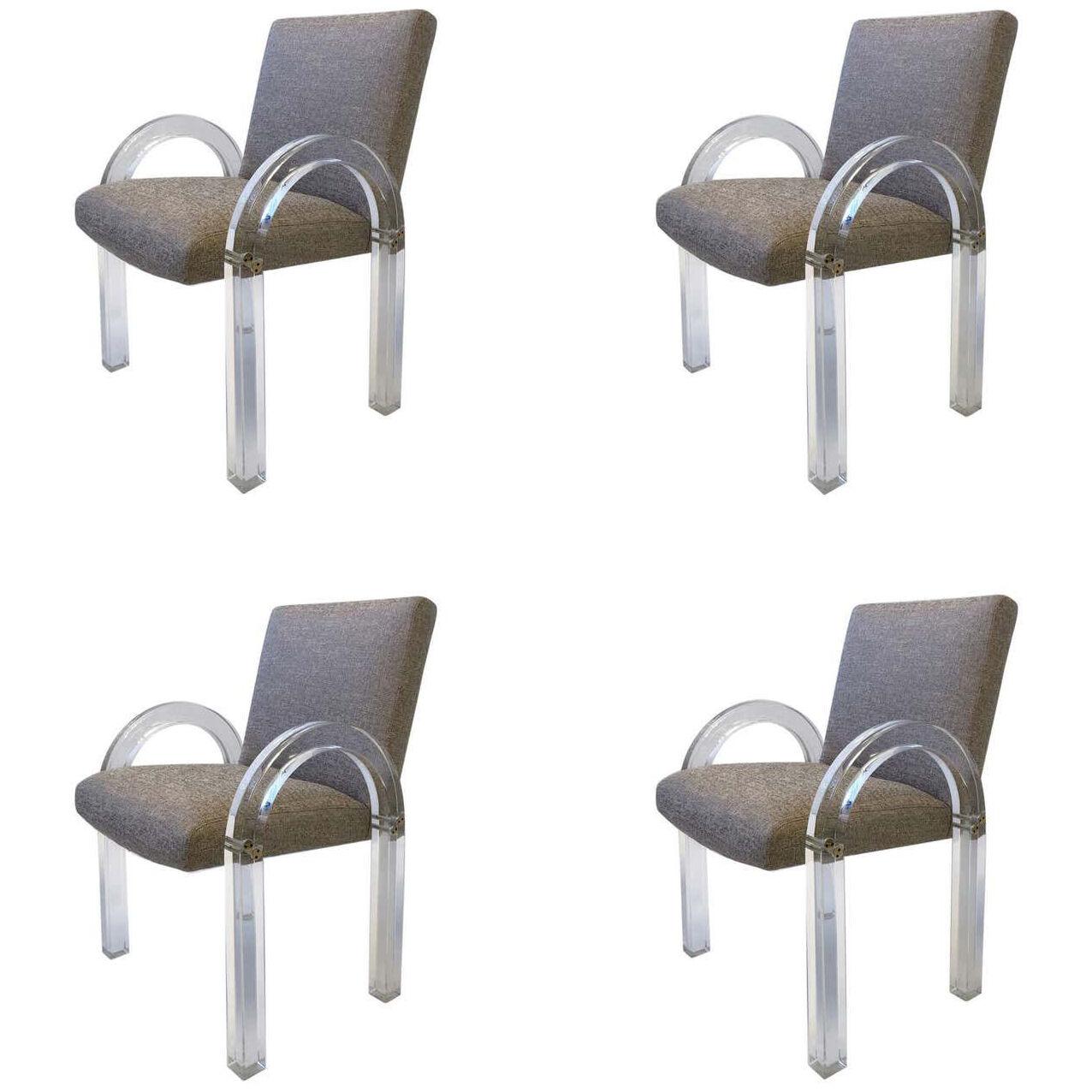 Set of Four Lucite and Brass Dining Chairs by Charles Hollis Jones