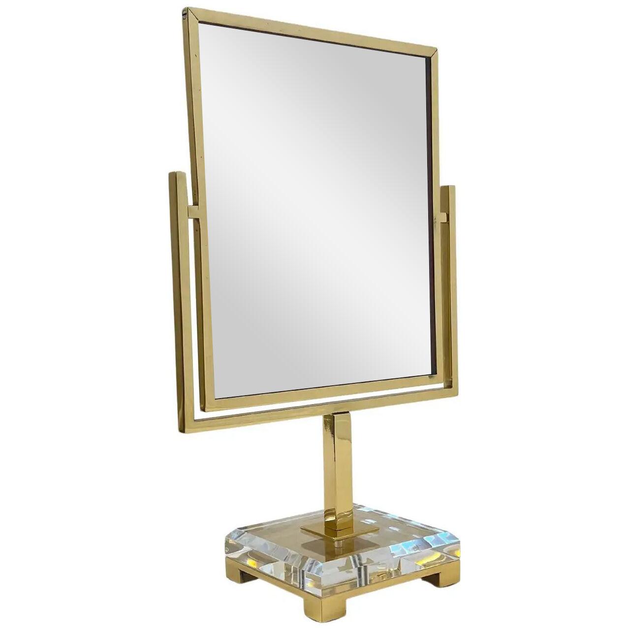Polished Brass and Acrylic Vanity Mirror by Charles Hollis Jones