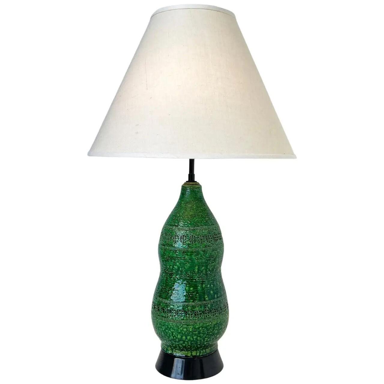 Italian Green Ceramic and Black Lacquered Table Lamp by Bitossi