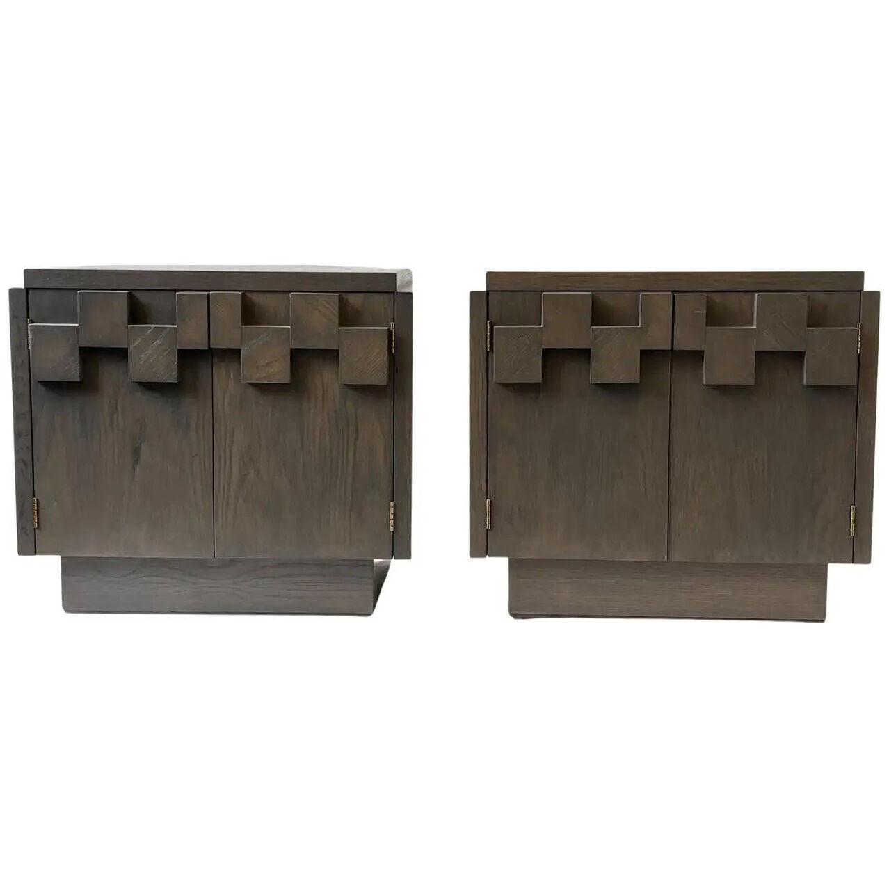 Pair of Gray Oak Nightstands by Lane Furniture