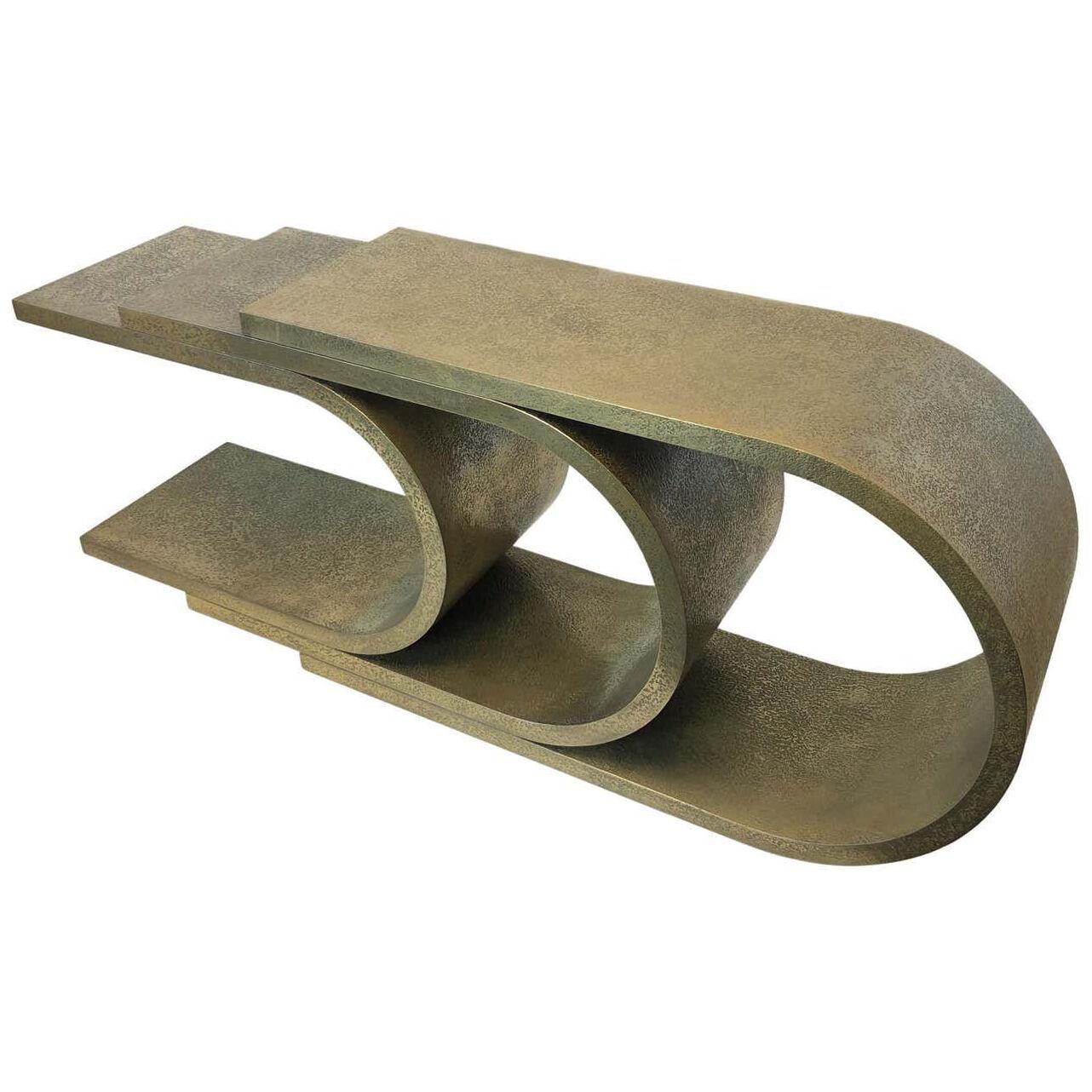 Brutalist Brass Sculptural Console Table by Steve Chase