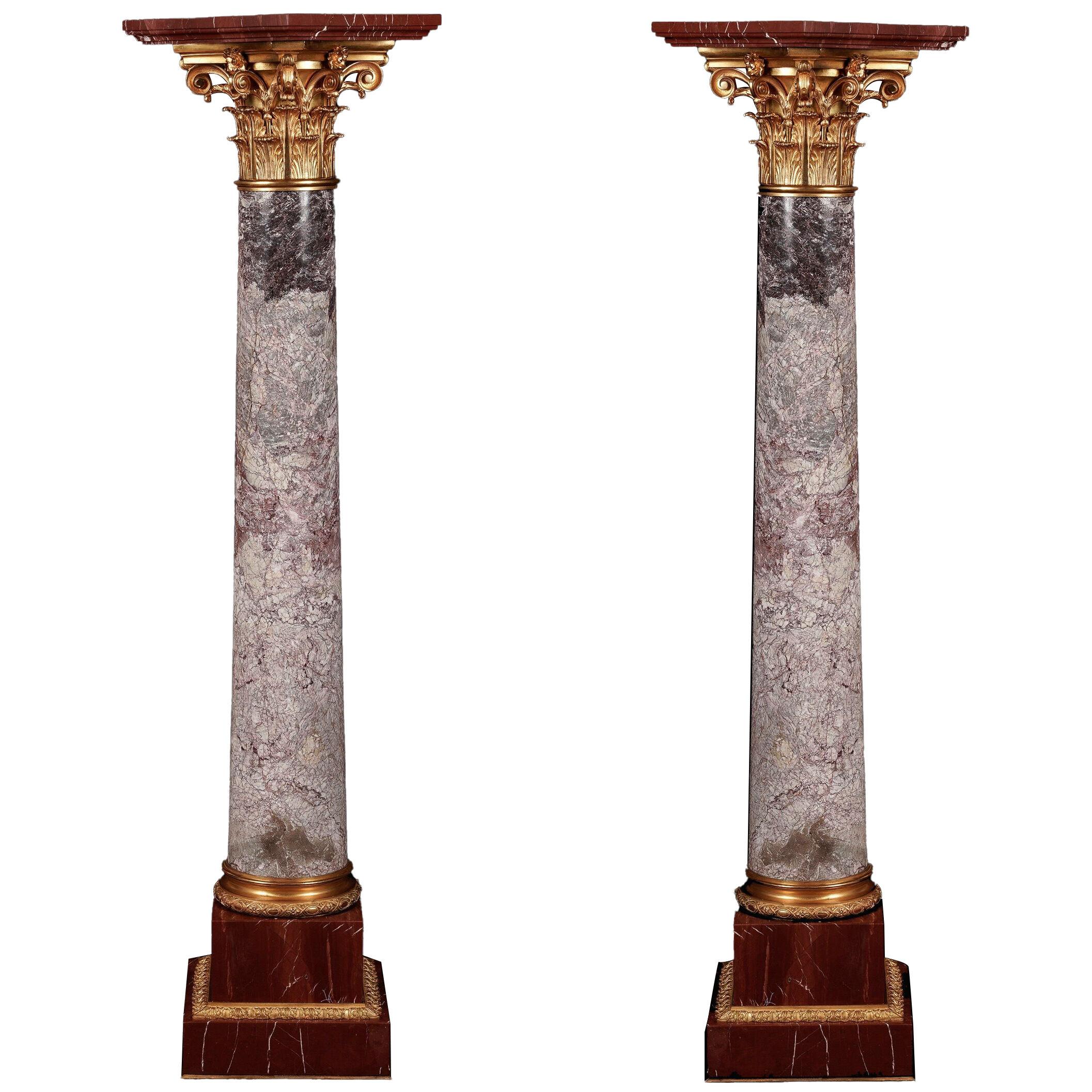  Pair of 19th Century Ormolu-Mounted Marble Pedestals