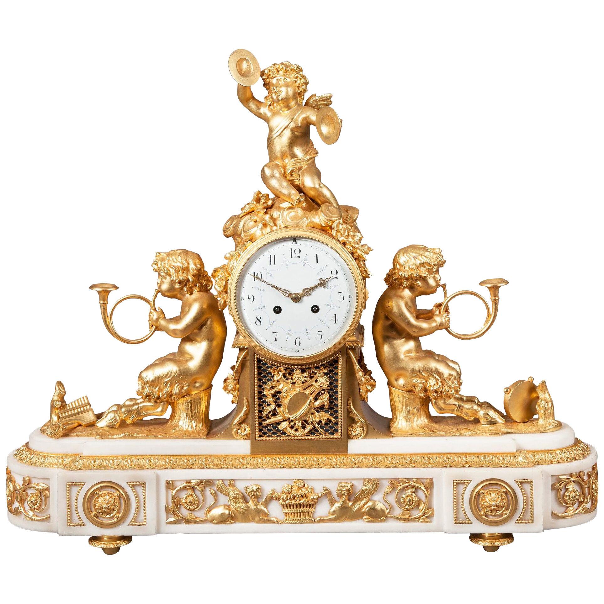 Marble and Gilt Bronze Mantle Clock in the Louis XV Style
