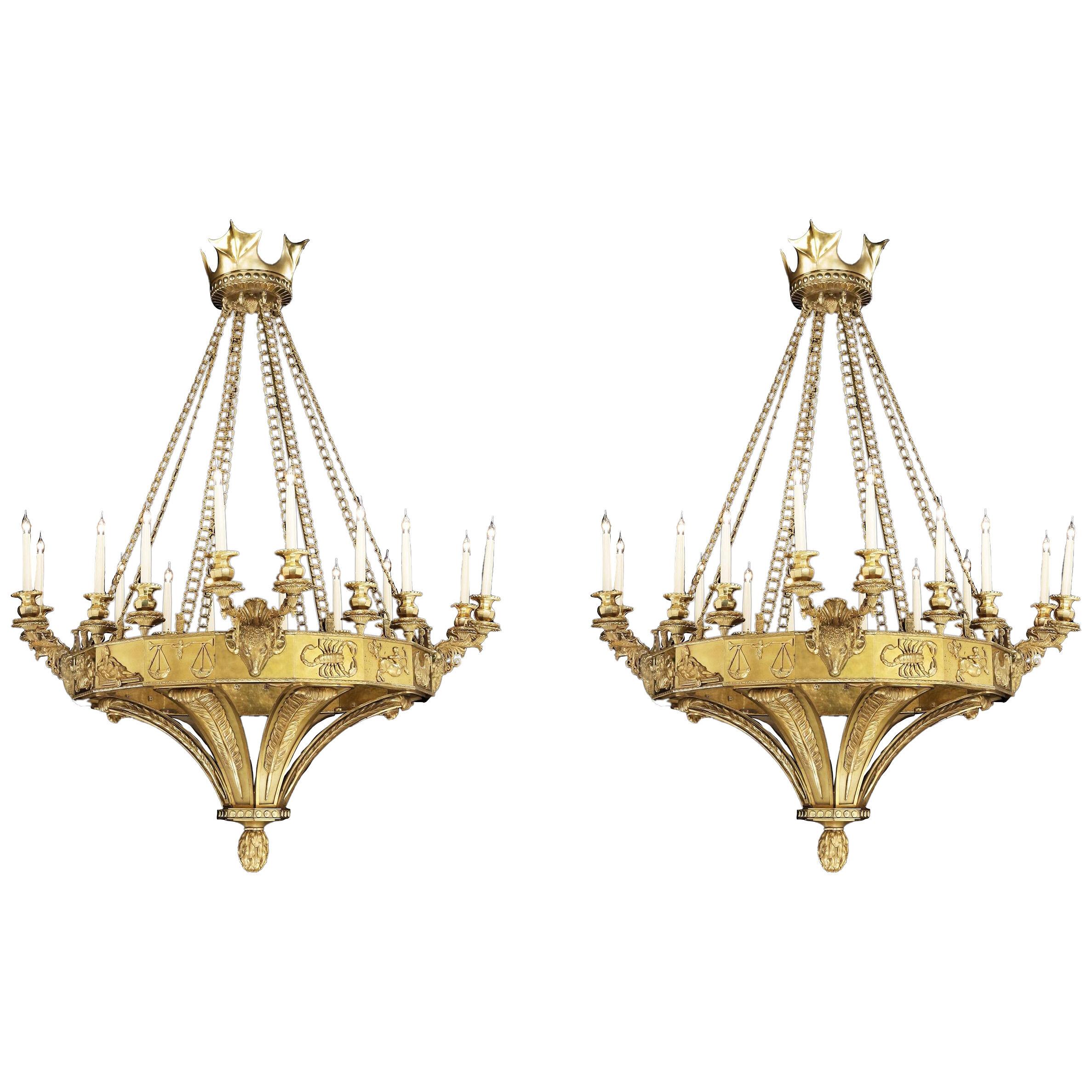 Rare Pair of 16-Light Chandeliers in the Gothic Revival Style