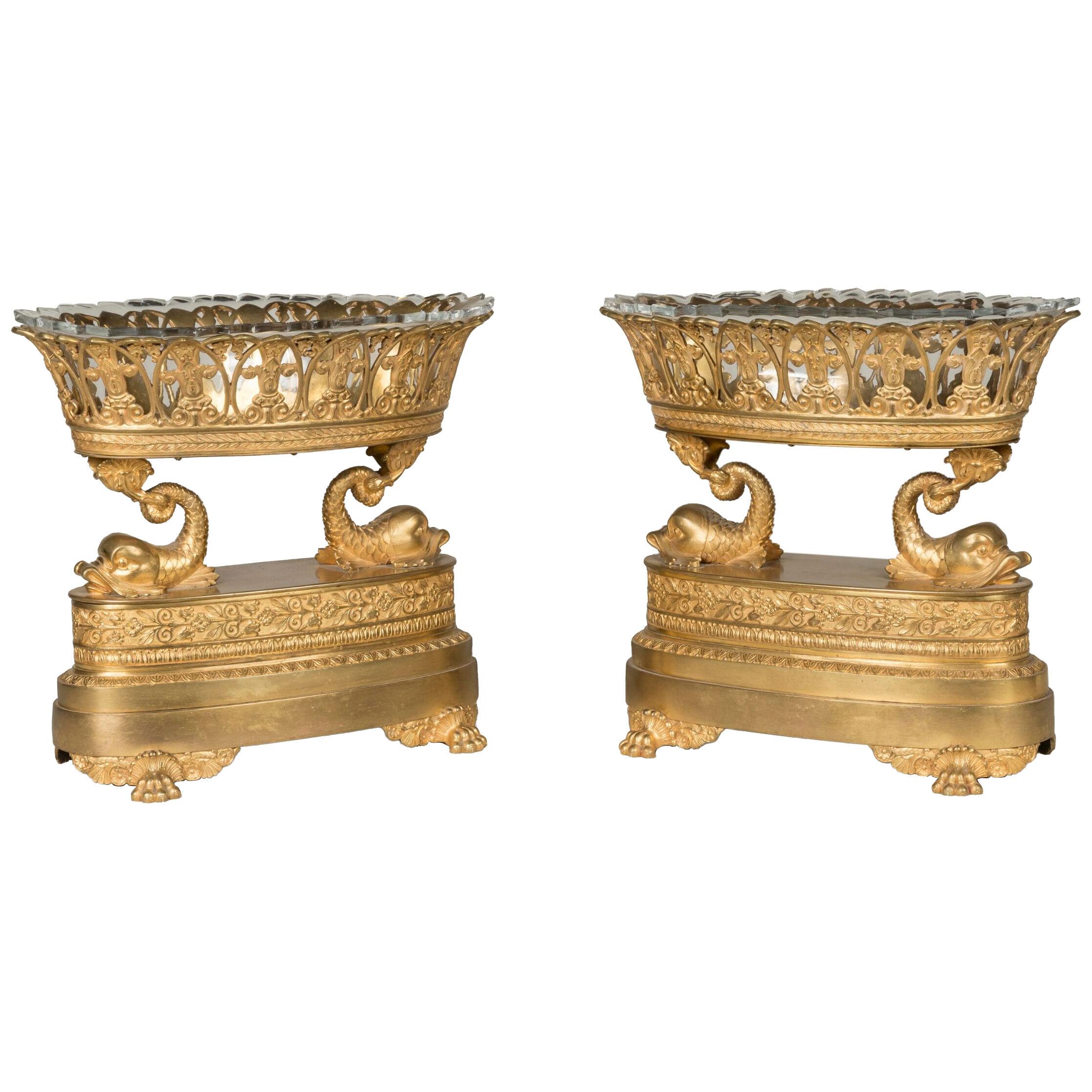 Pair of French Empire Period 'Dolphin' Centrepieces