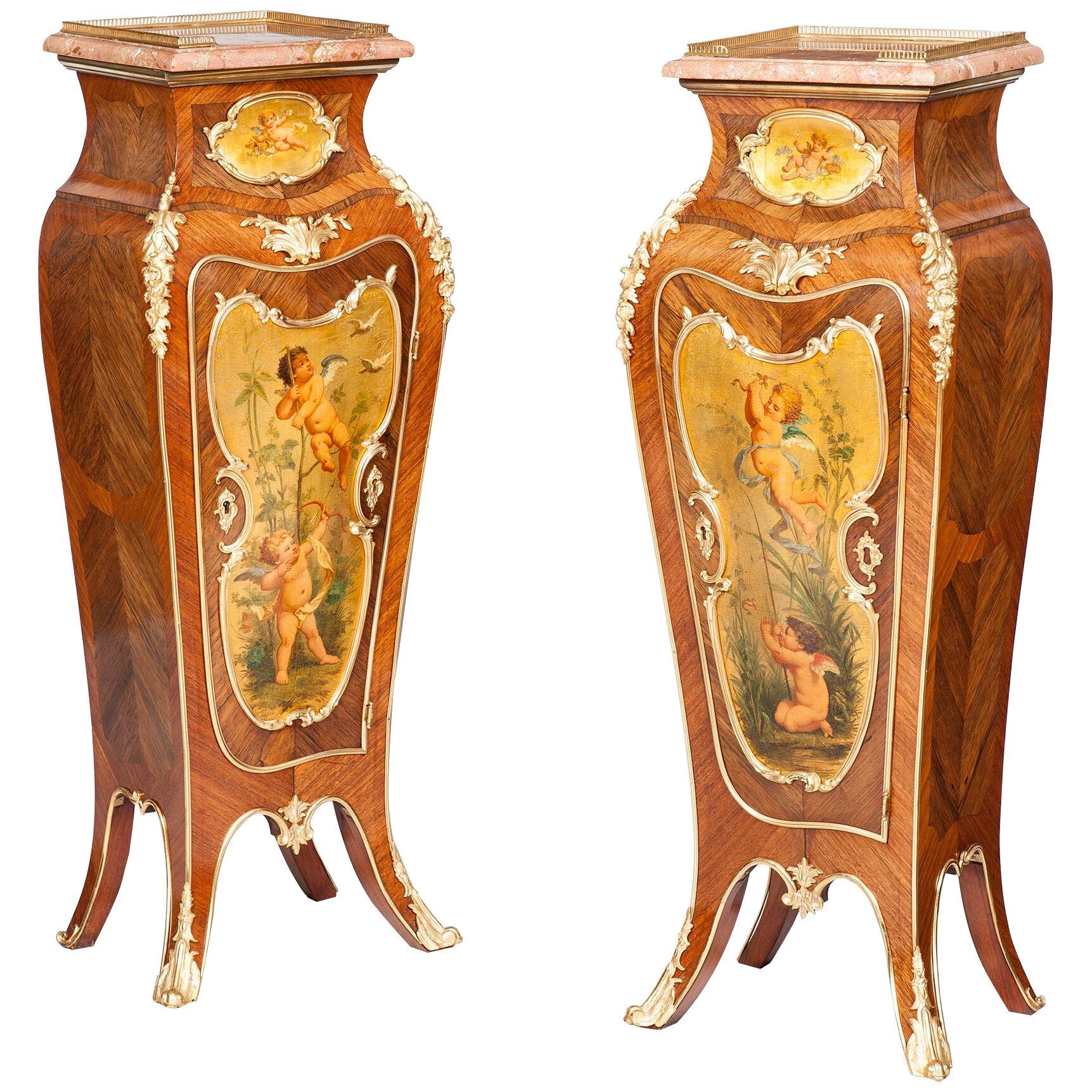 Pair of 19th Century Pedestal Cabinets in the Louis XV Manner