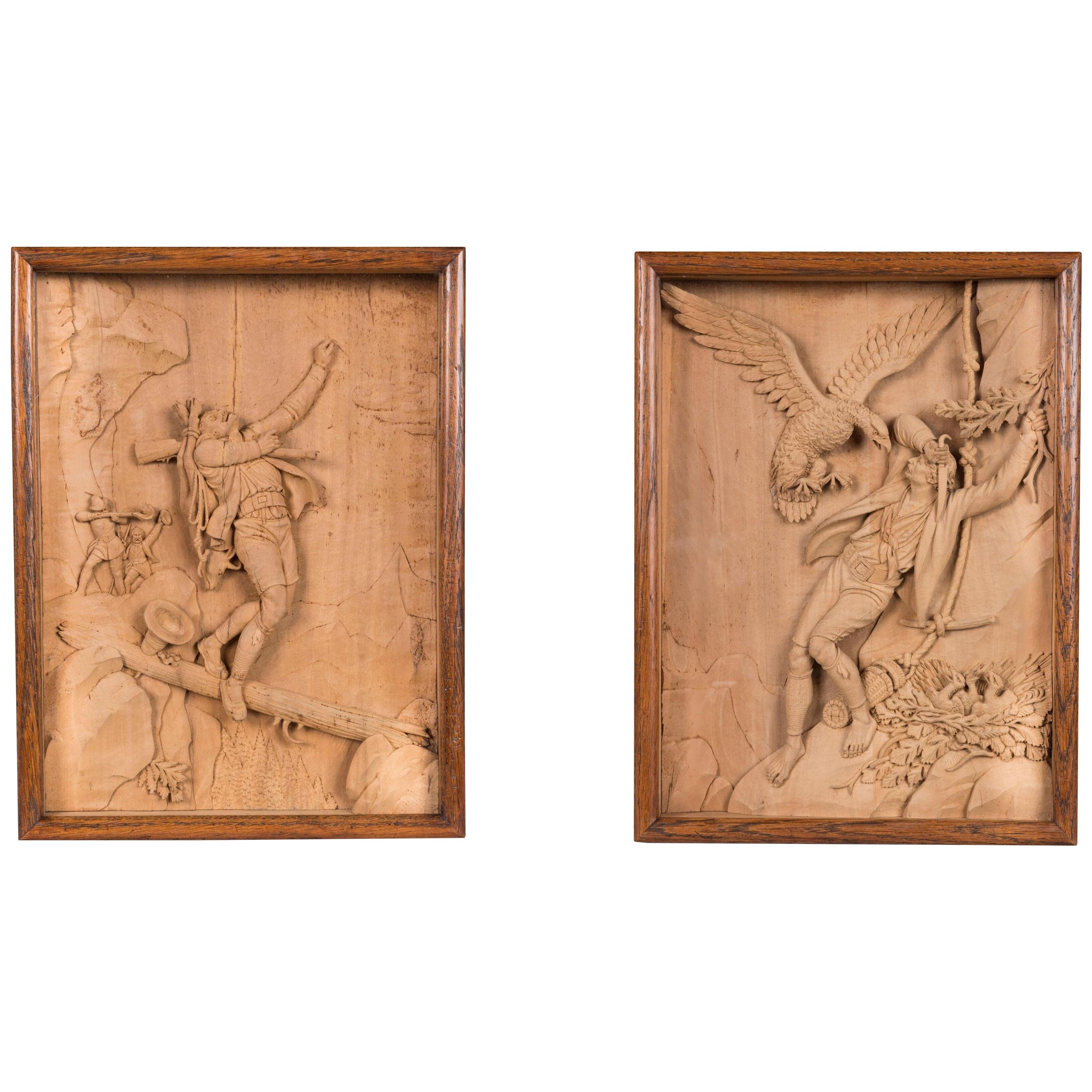 Pair of Hand-Carved Limewood 'Shadow' Boxes