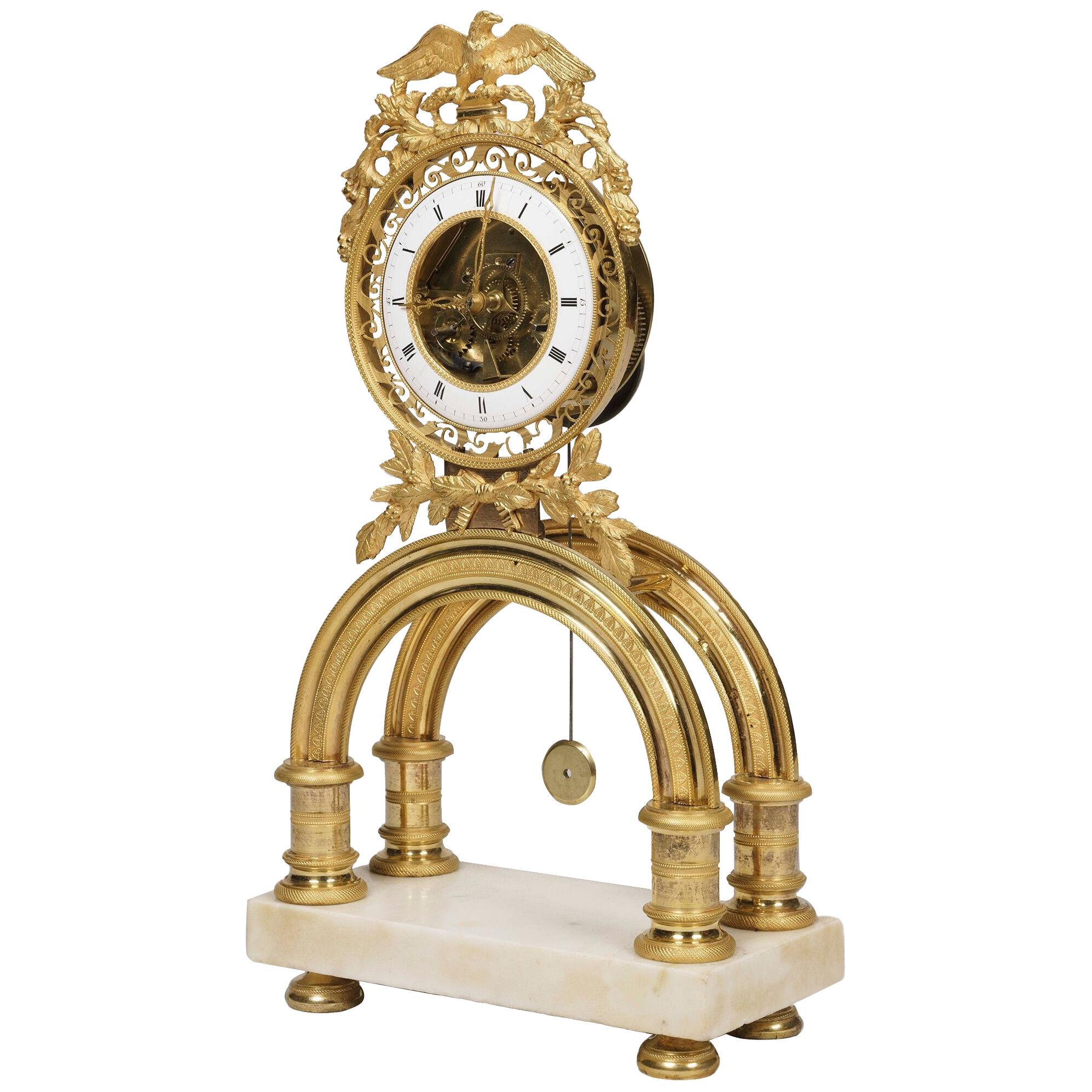 19th Century Directoire Period Skeleton Clock with Eagle Cresting 