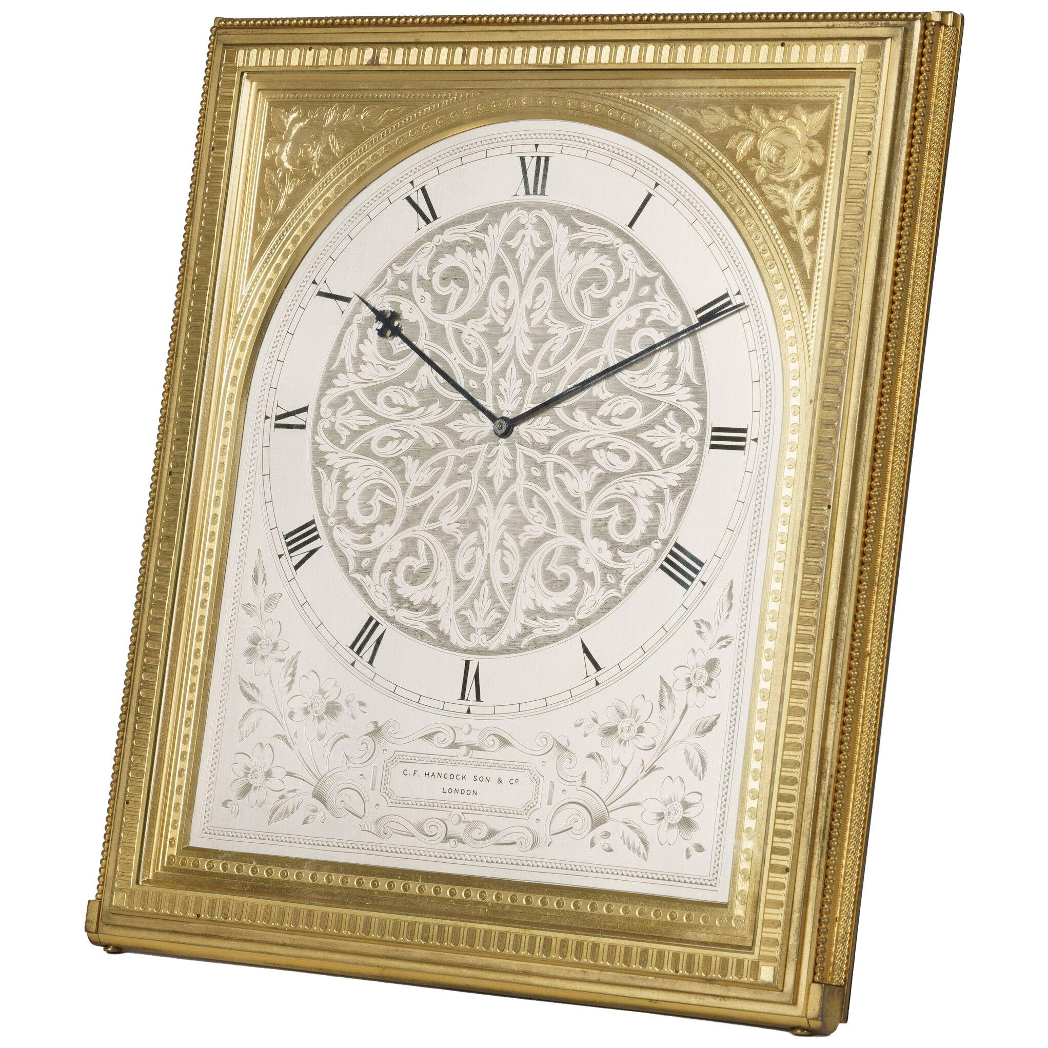  Large Gilt Brass Engraved Table Clock by Thomas Cole