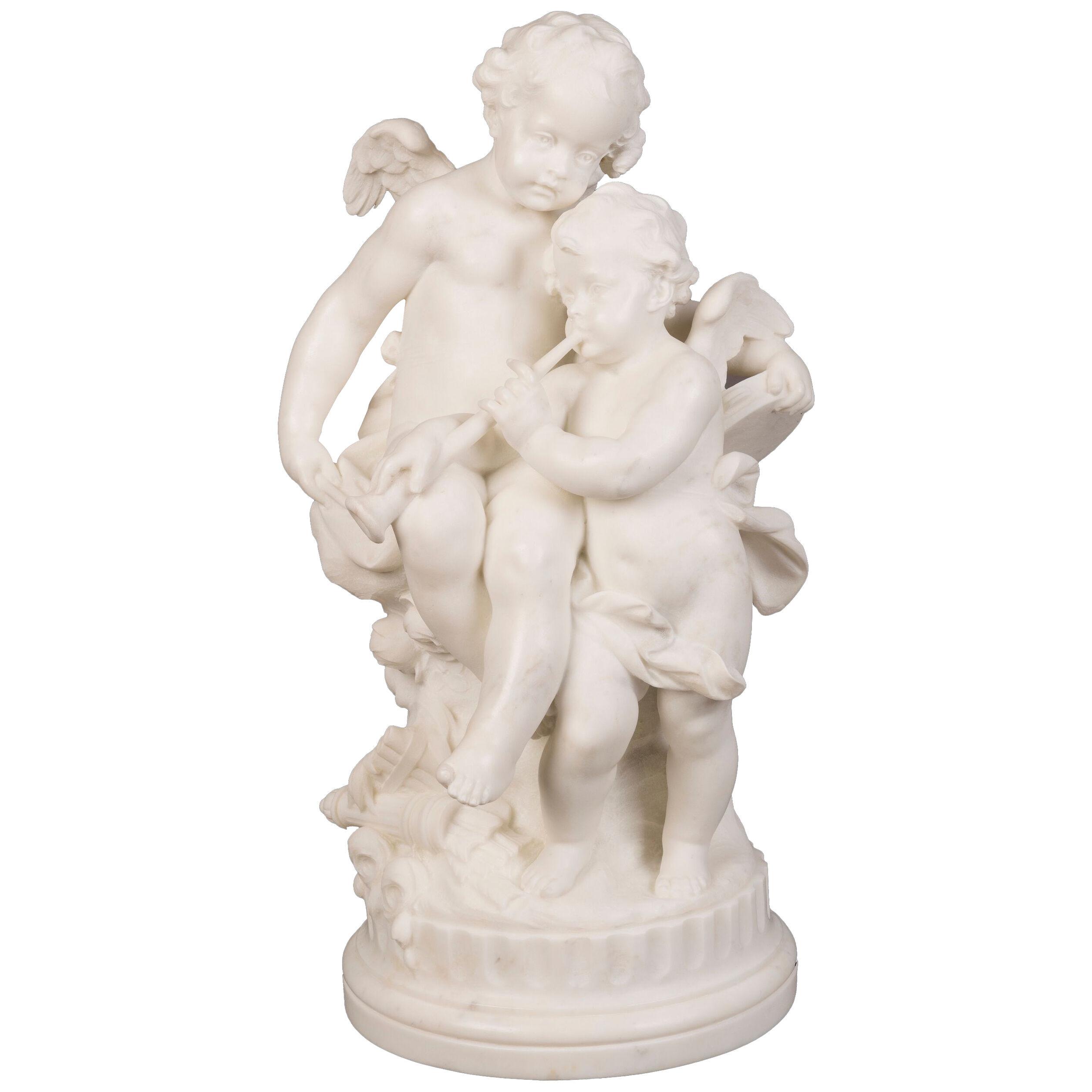 19th Century Italian Carrara Marble Sculpture of Two Putti