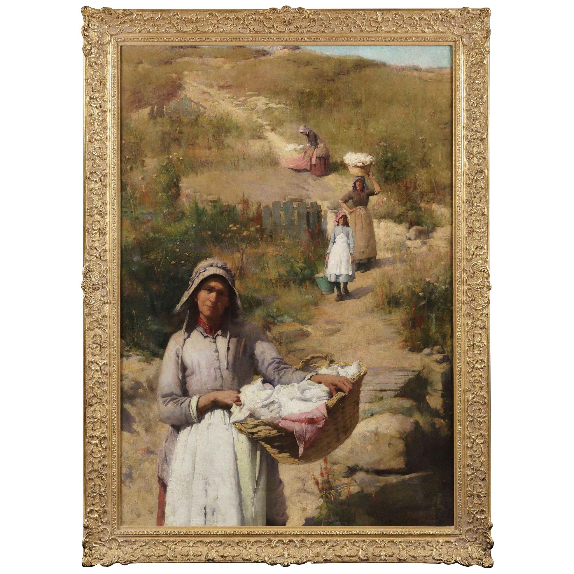  Rare Large Oil Painting of 'Les Lavandières' by Sir William Llewellyn PRA