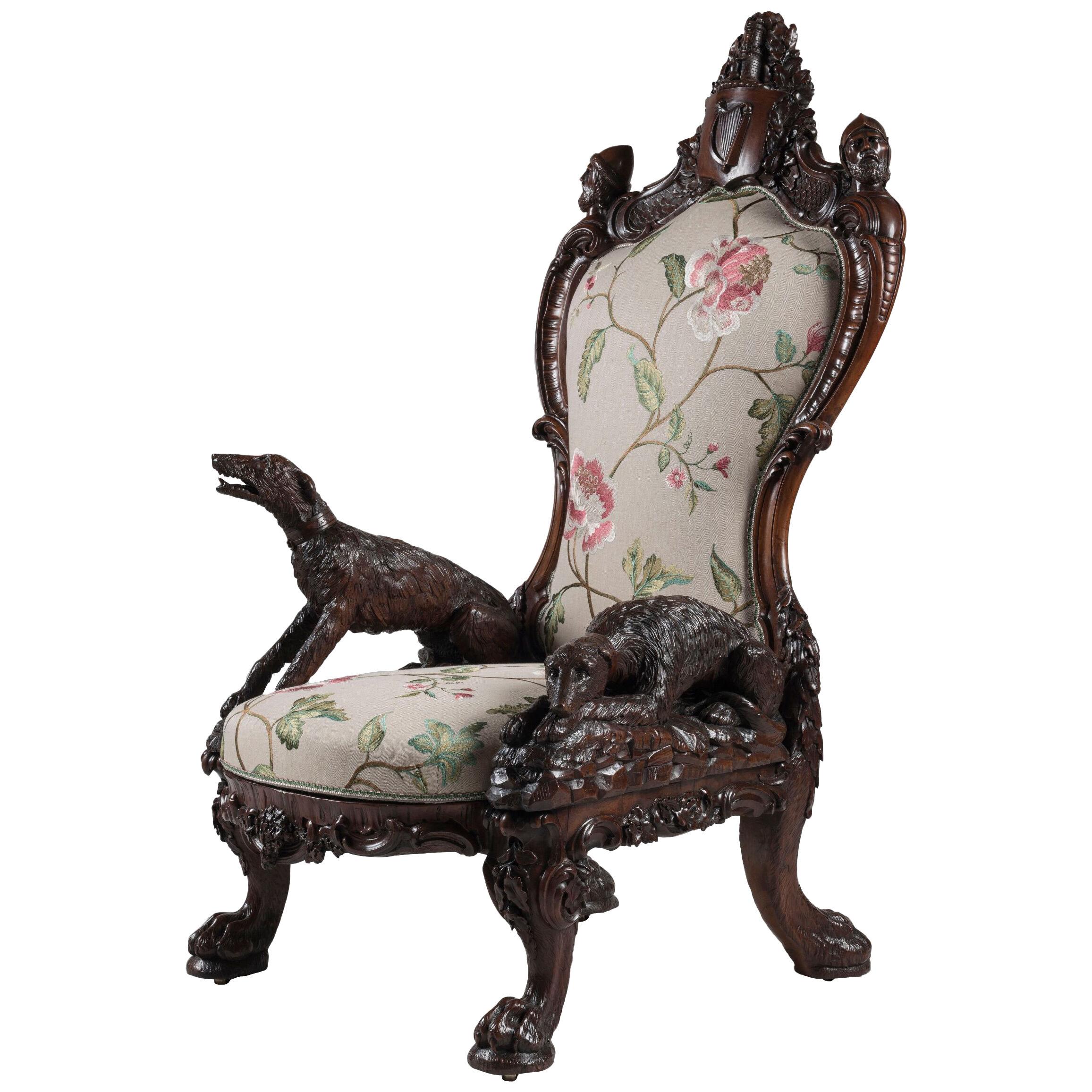 The 1851 Great Exhibition Carved Bog Yew Armchair