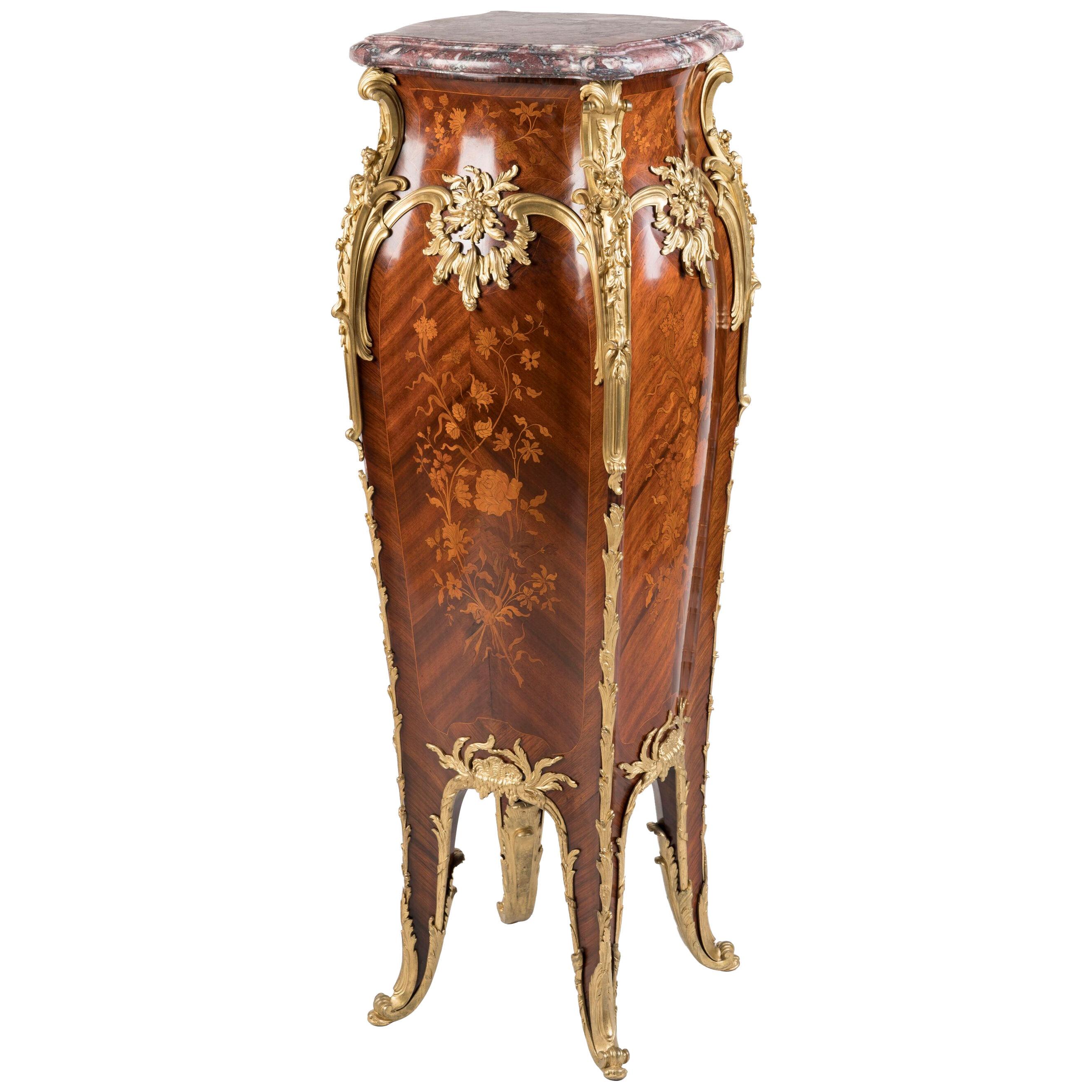 Rare Ormolu-Mounted & Marquetry Pedestal in the Louis XV Style