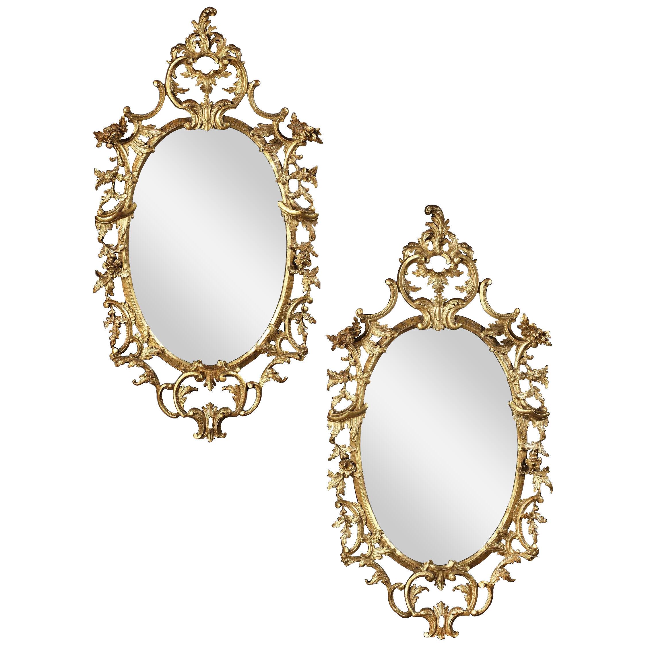 Pair of 19th Century Giltwood Carved Mirrors