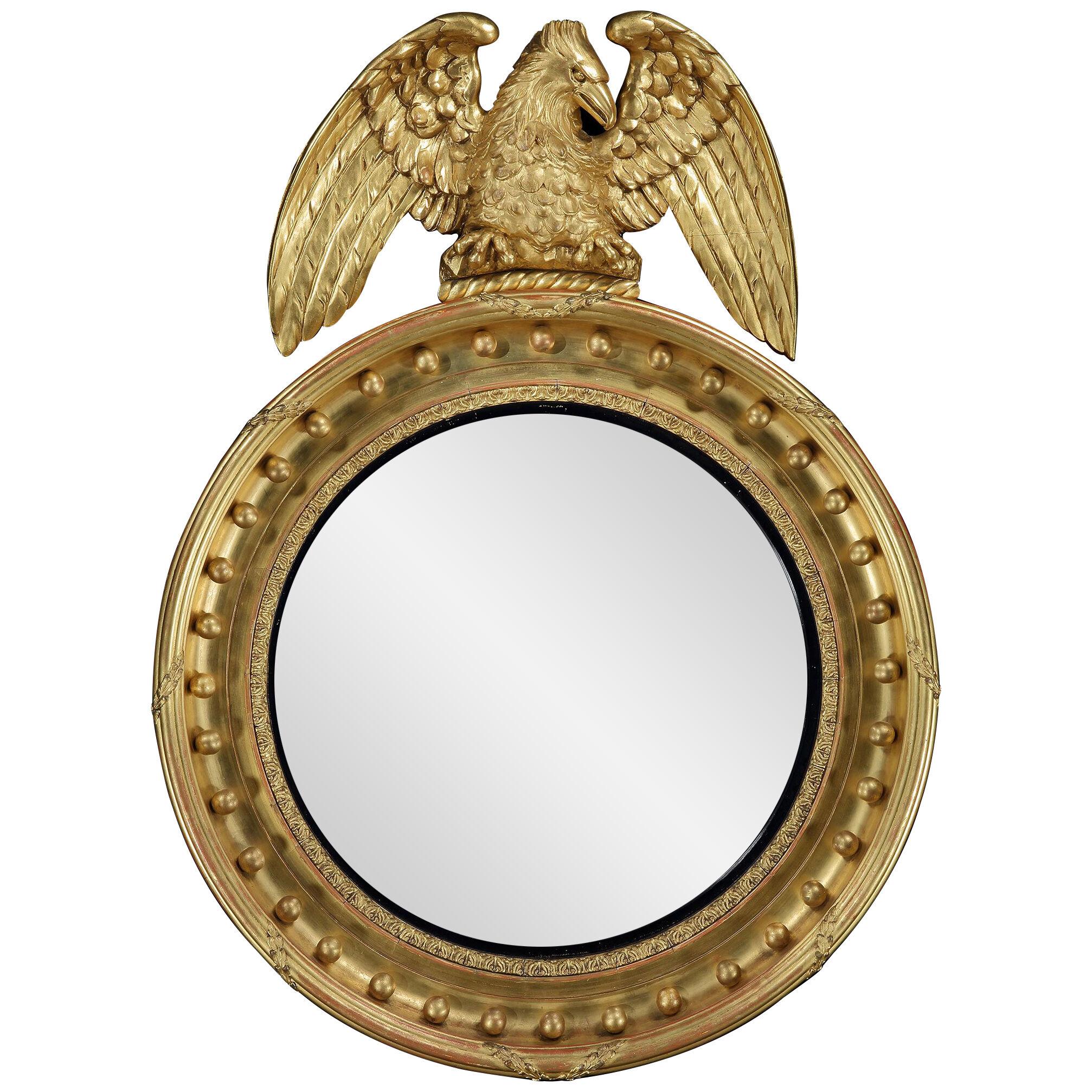 Regency Period Convex Mirror with Carved Eagle Crest