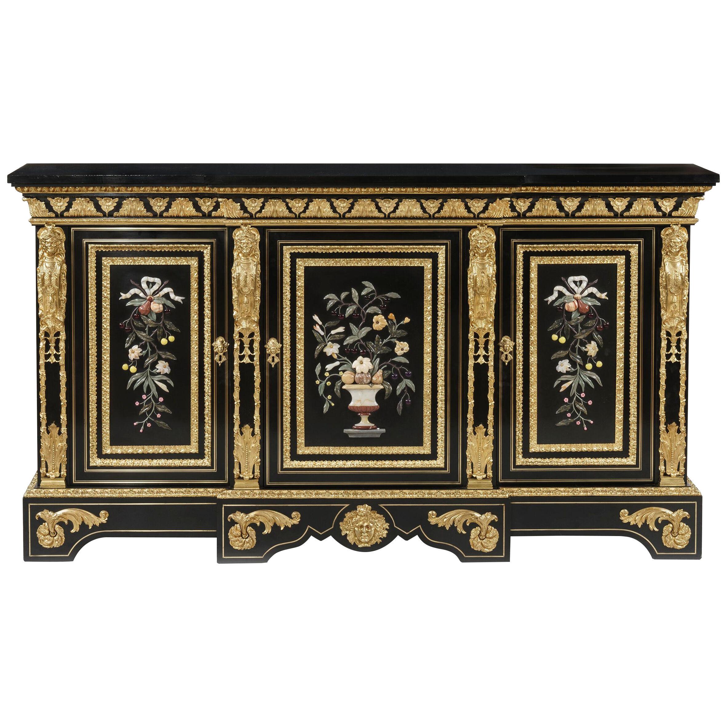 Grand 19th Century Pietre Dure Inlaid Cabinet Attributed to Monbro Fils