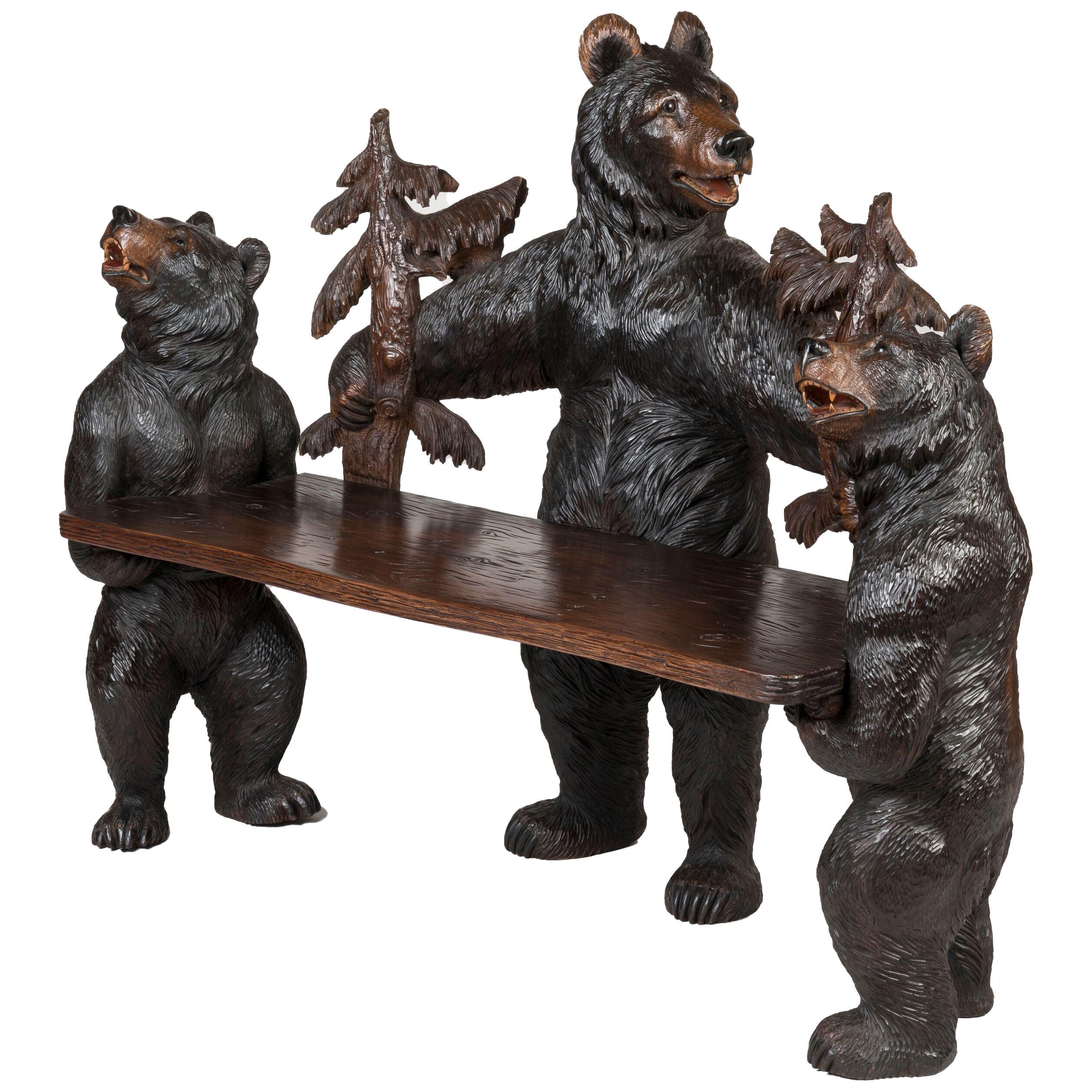 Exceptional & Refined 'Black Forest' Bear Bench