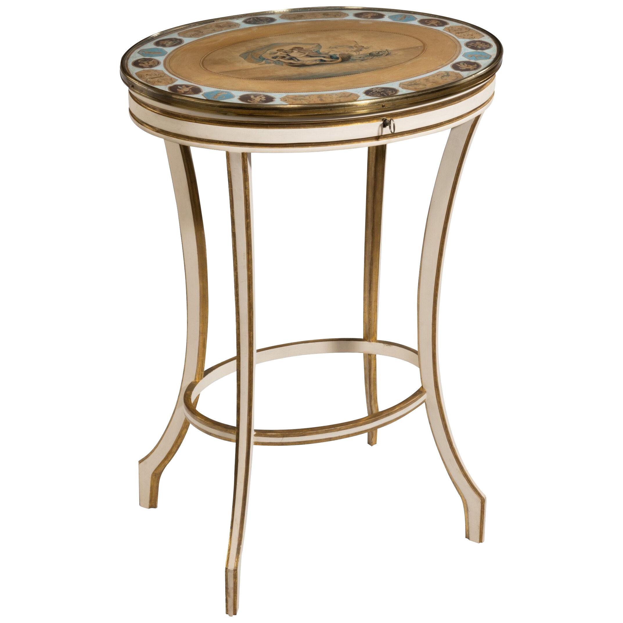 18th Century Gilt and White Gesso Table with Painted Top