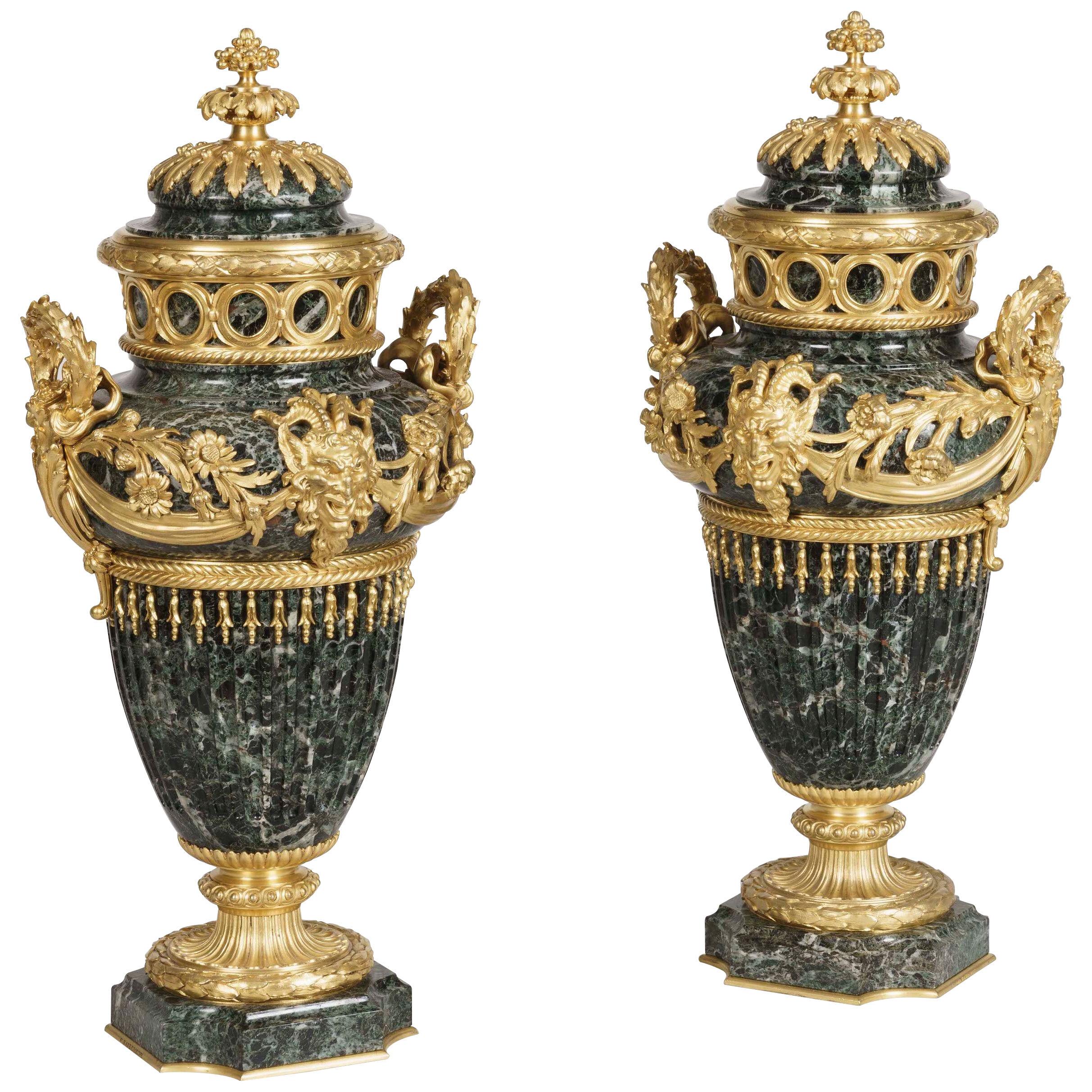  Pair of Marble and Ormolu Decorative Vases by Barbedienne
