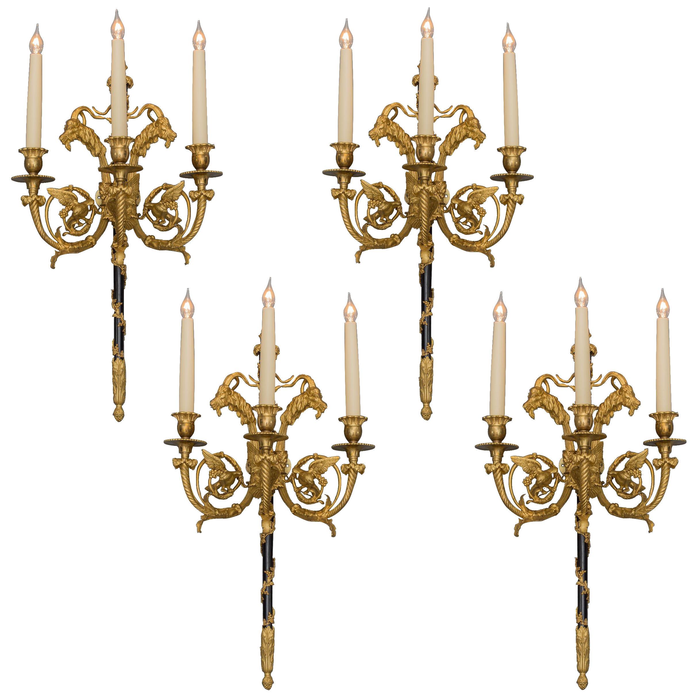 19th Century French Gilt and Patinated Bronze Wall Lights