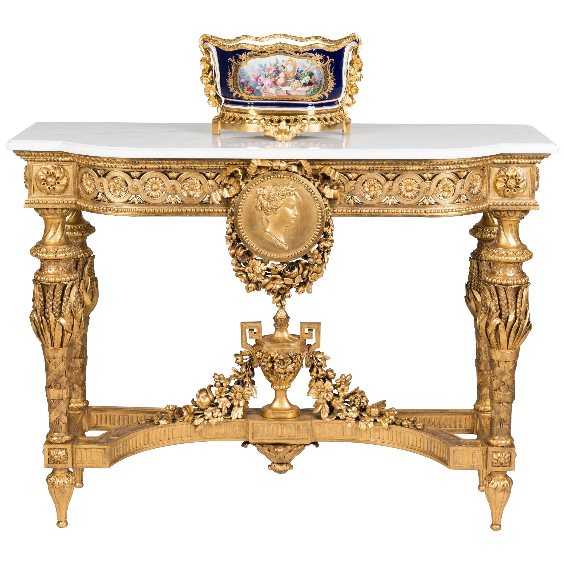 French 19th Century Gilded Console Table in the Louis XVI Style