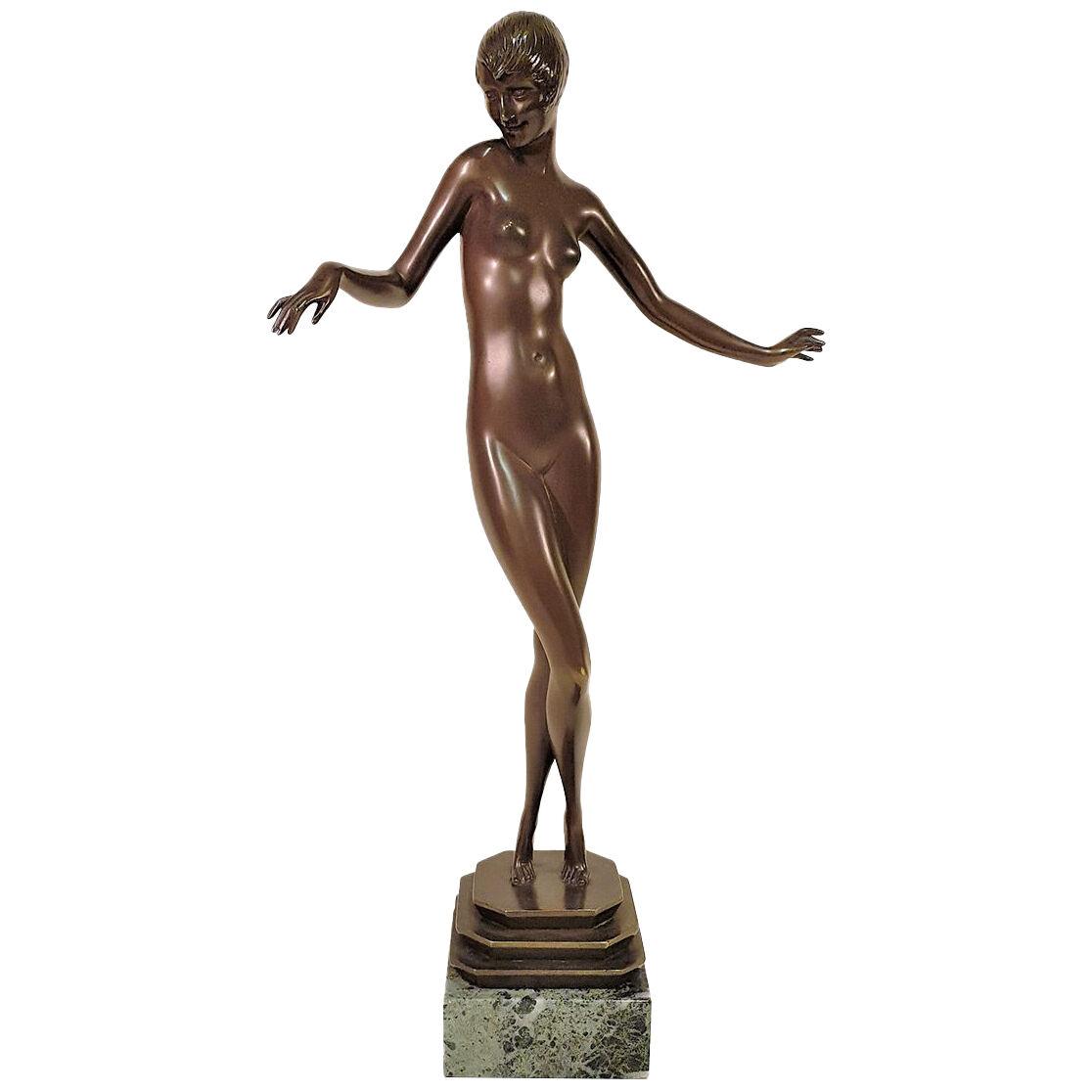 Art Deco "Delicate" Bronze Figurine by Paul Phillippe