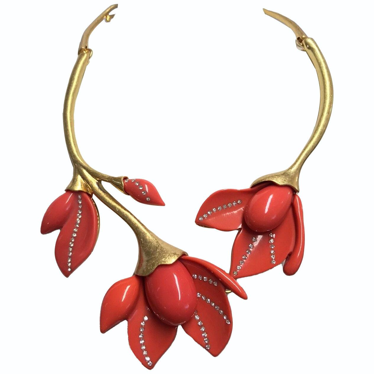 Oscar de la Renta Coral Flower Necklace