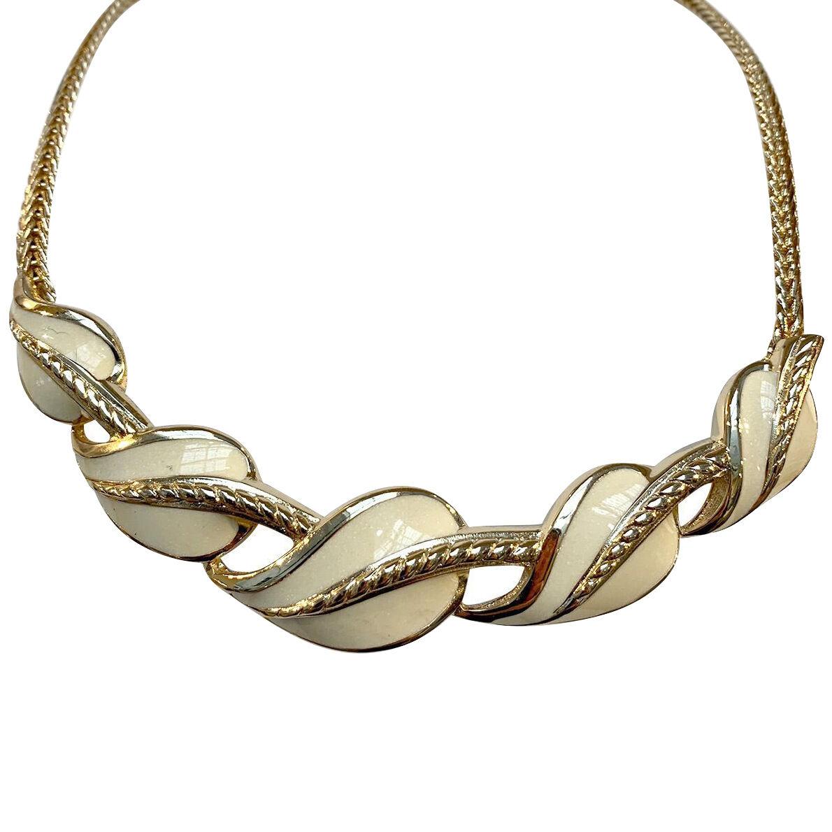Grosse for Christian Dior 1980s Cream Enamel Leaves and Gold Plated Necklace