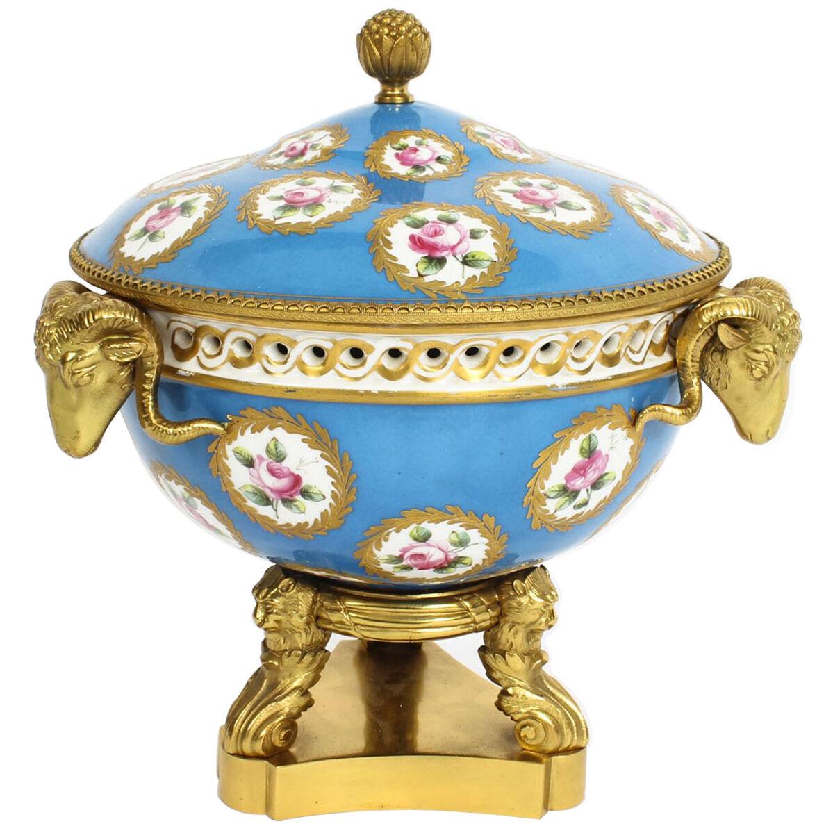 Antique Ormolu Mounted Bleu Celeste Sevres Porcelain Centrepiece 19th C