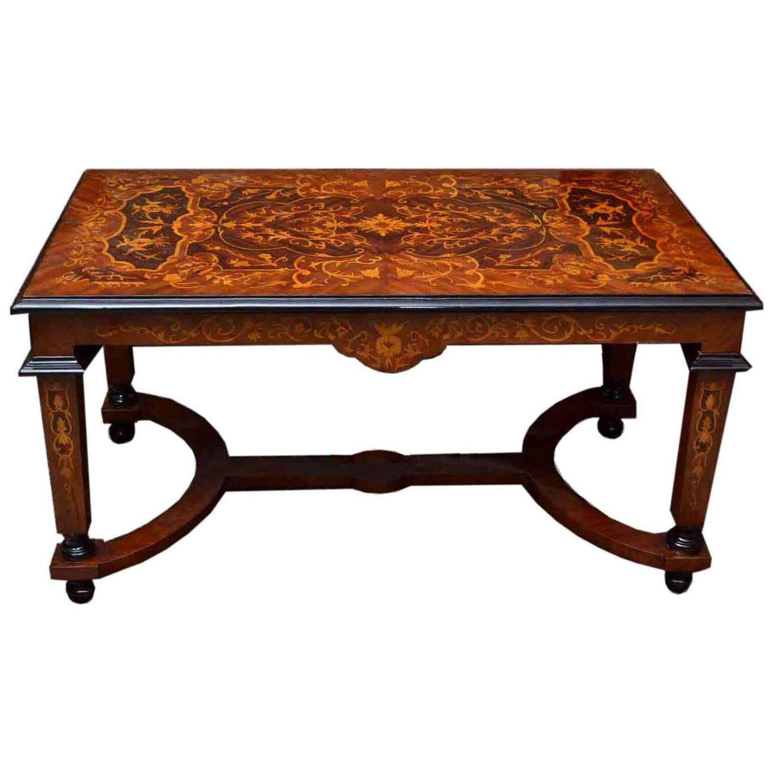 Vintage Victorian Revival Marquetry Coffee Table 20th C