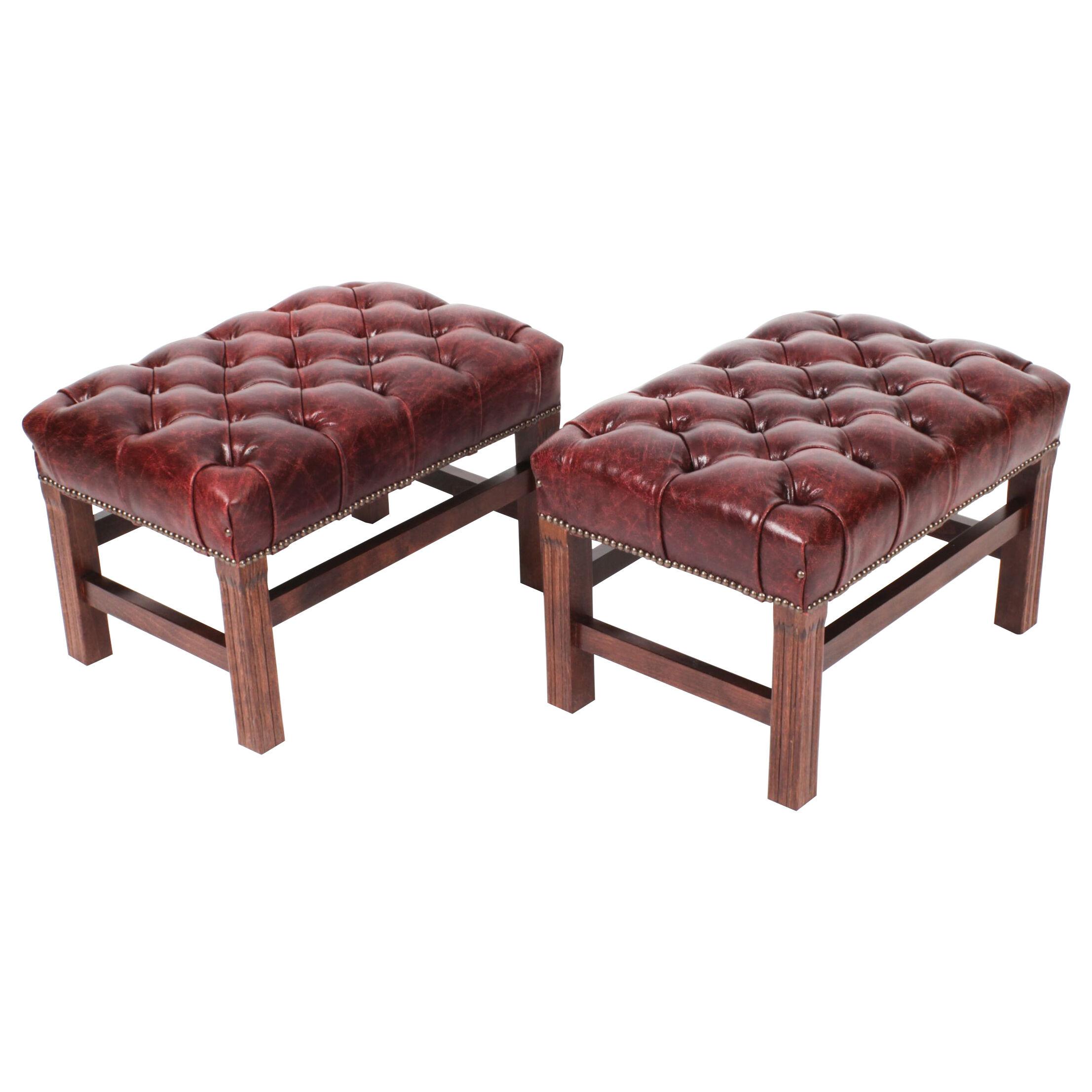 Bespoke Pair Buttoned Leather Stools Murano Port 20th C