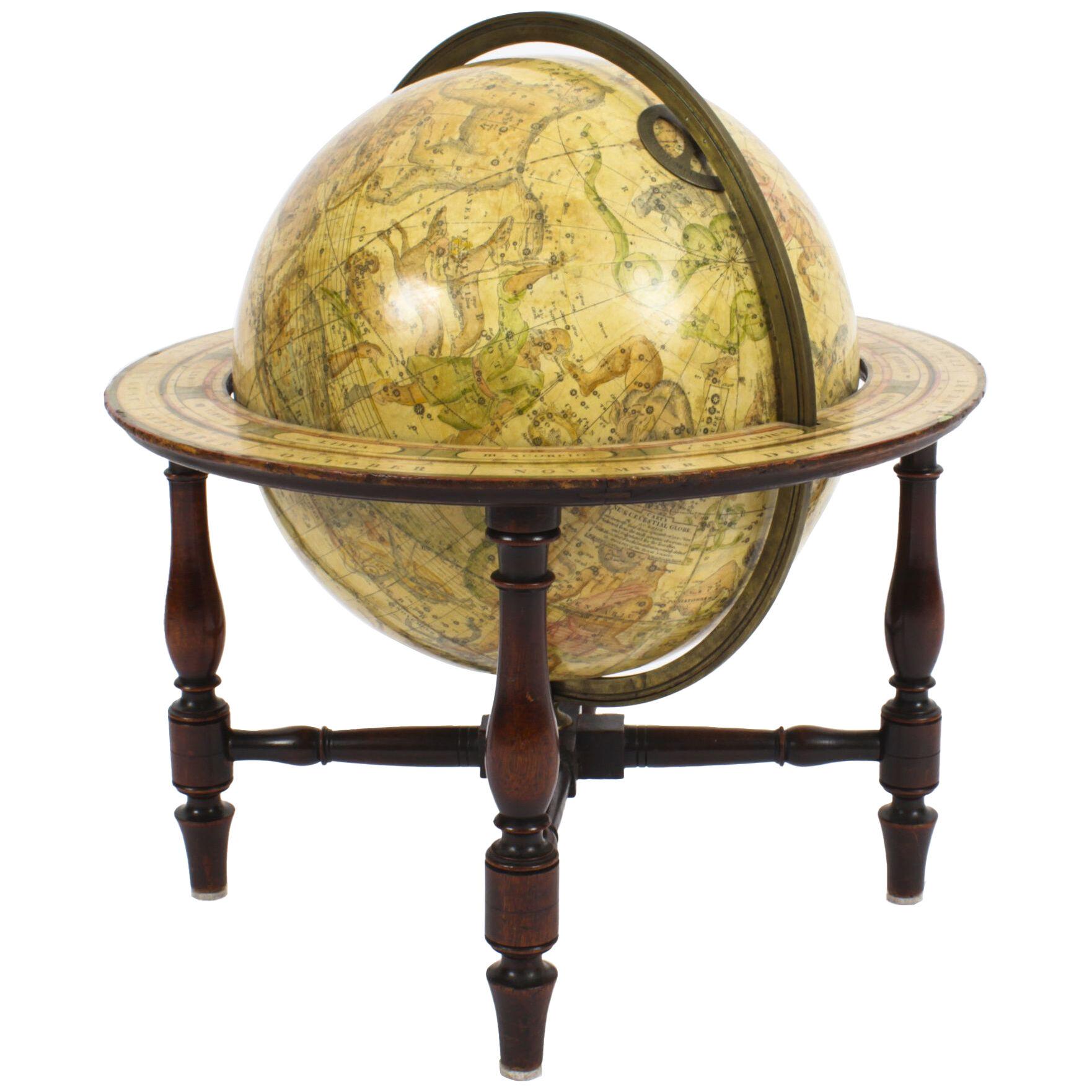 Antique 12" Cary's New Celestial Library Table Globe On Stand 19th C