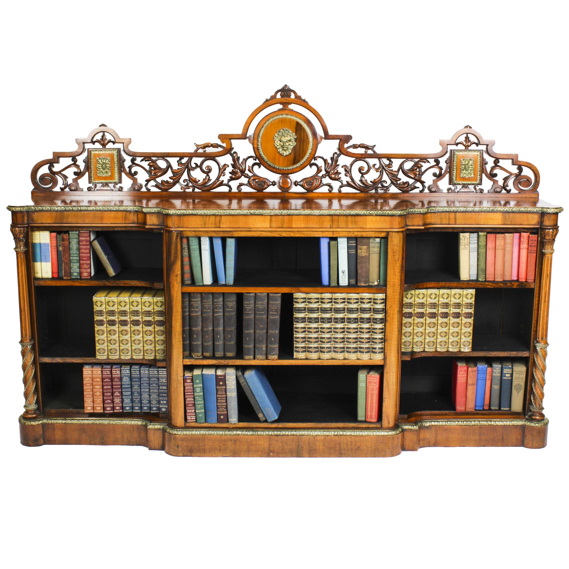 Antique Victorian Ormolu Mounted Walnut Open Bookcase 19th Century