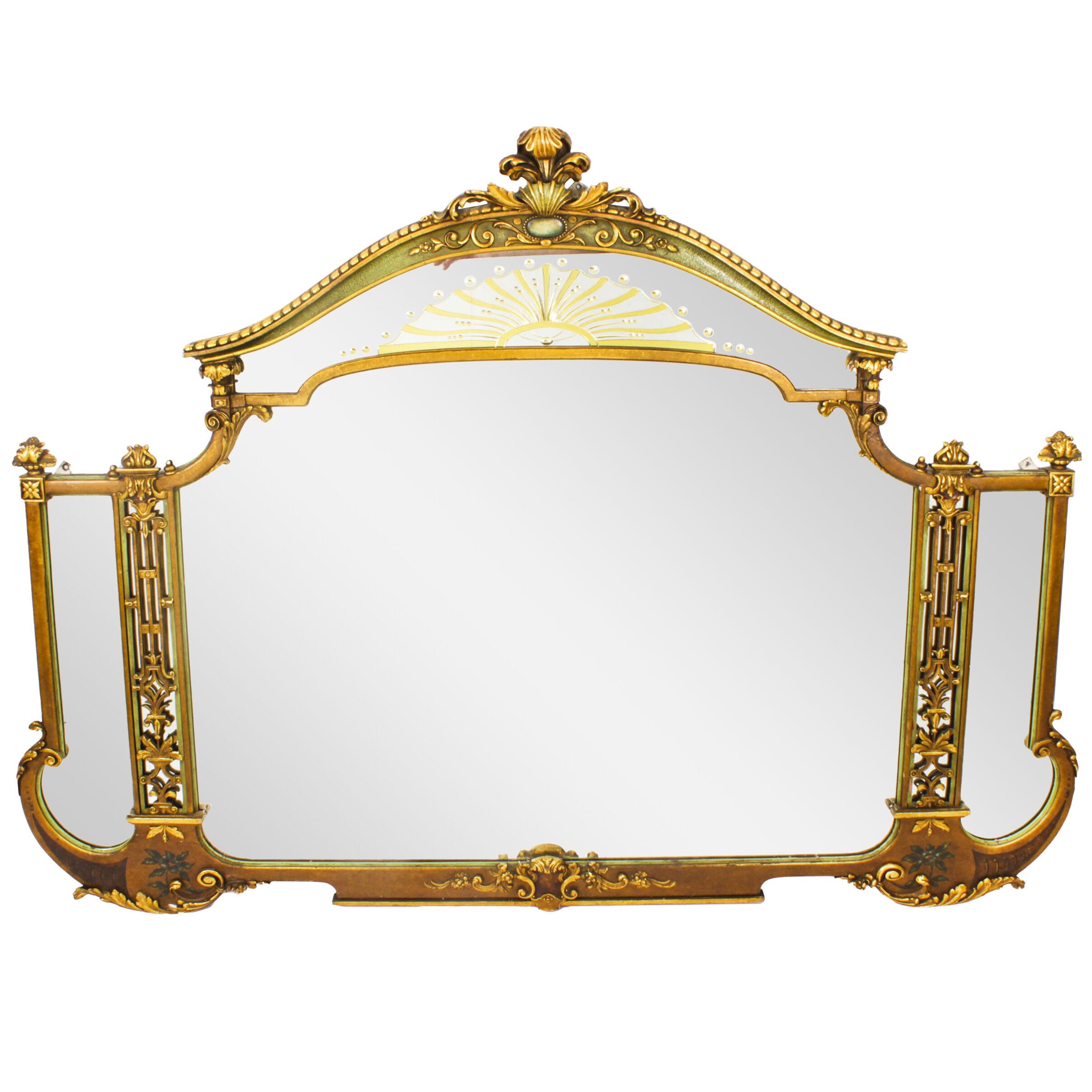 Antique Large English Art Deco Overmantel Mirror c.1920 137x182cm
