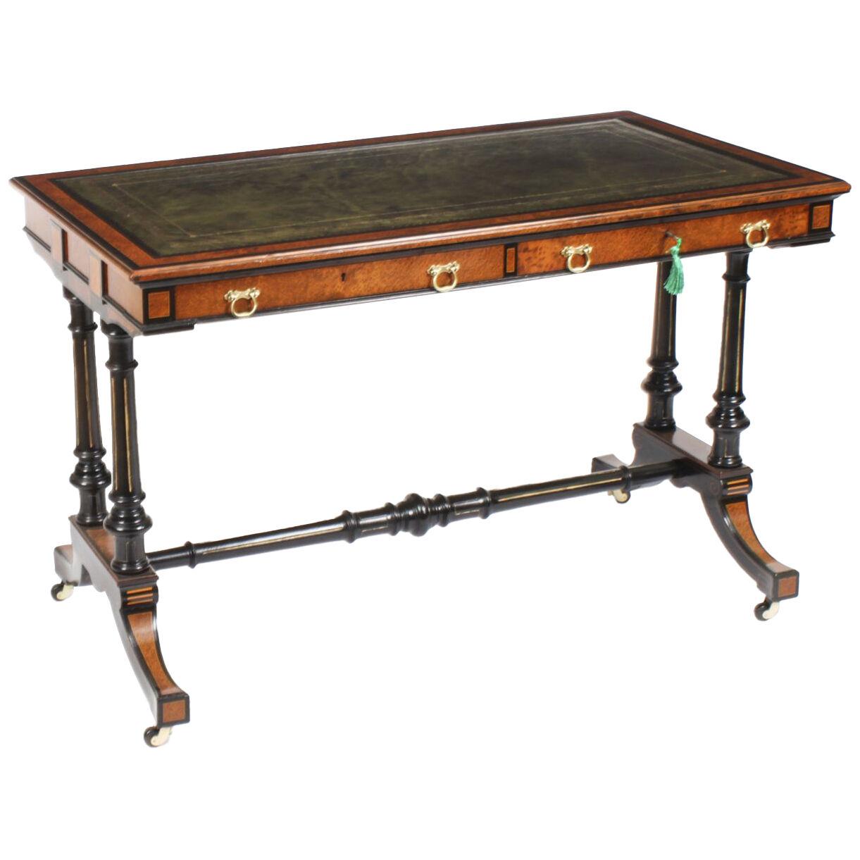 Antique Victorian Amboyna and Burr Walnut Writing Table Desk 19th C