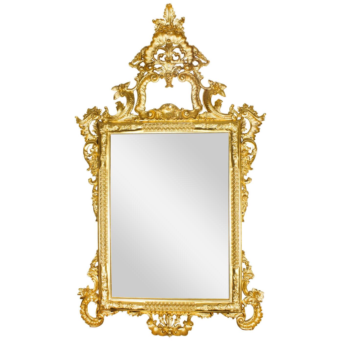 Vintage Monumental Italian Rococo Giltwood Decorative Mirror 20th C 213x125cm