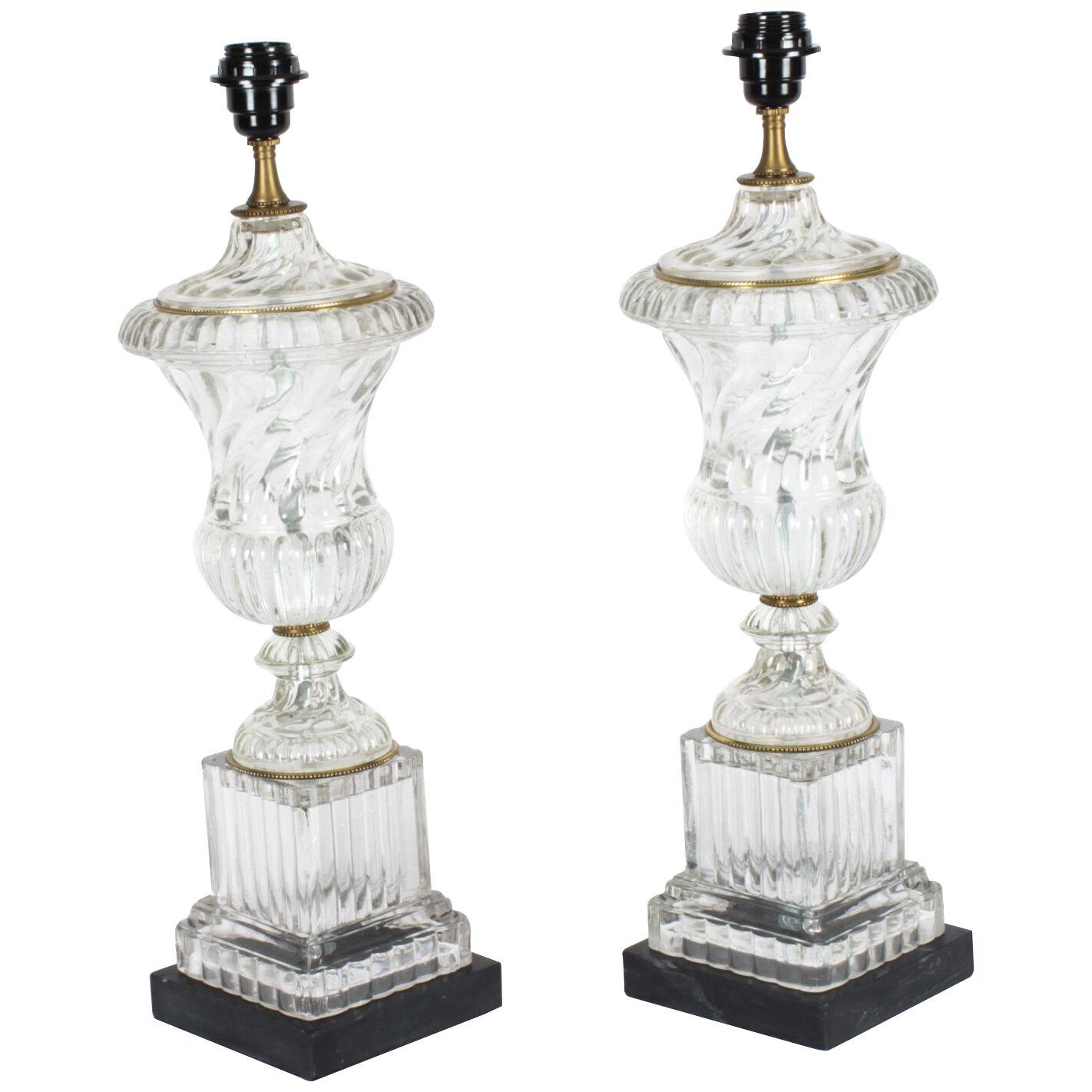 Vintage Pair of French Glass Table Lamps Late 20th C